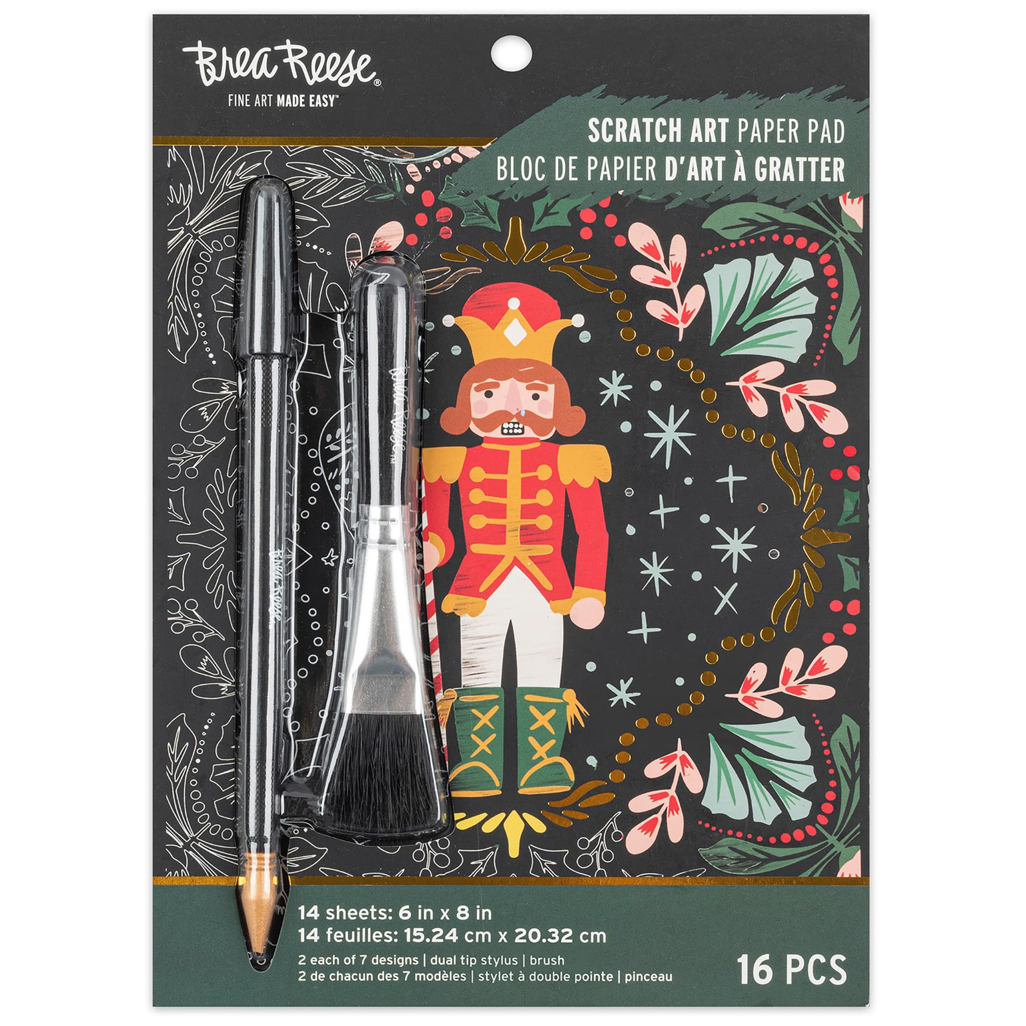 Brea Reese: Scratch Art Paper Pad - Holiday Motifs - 14 6x8 Pages, Reveal Seasonal & Festive Holiday Designs, Metallic Pops, Adult Craft Activity