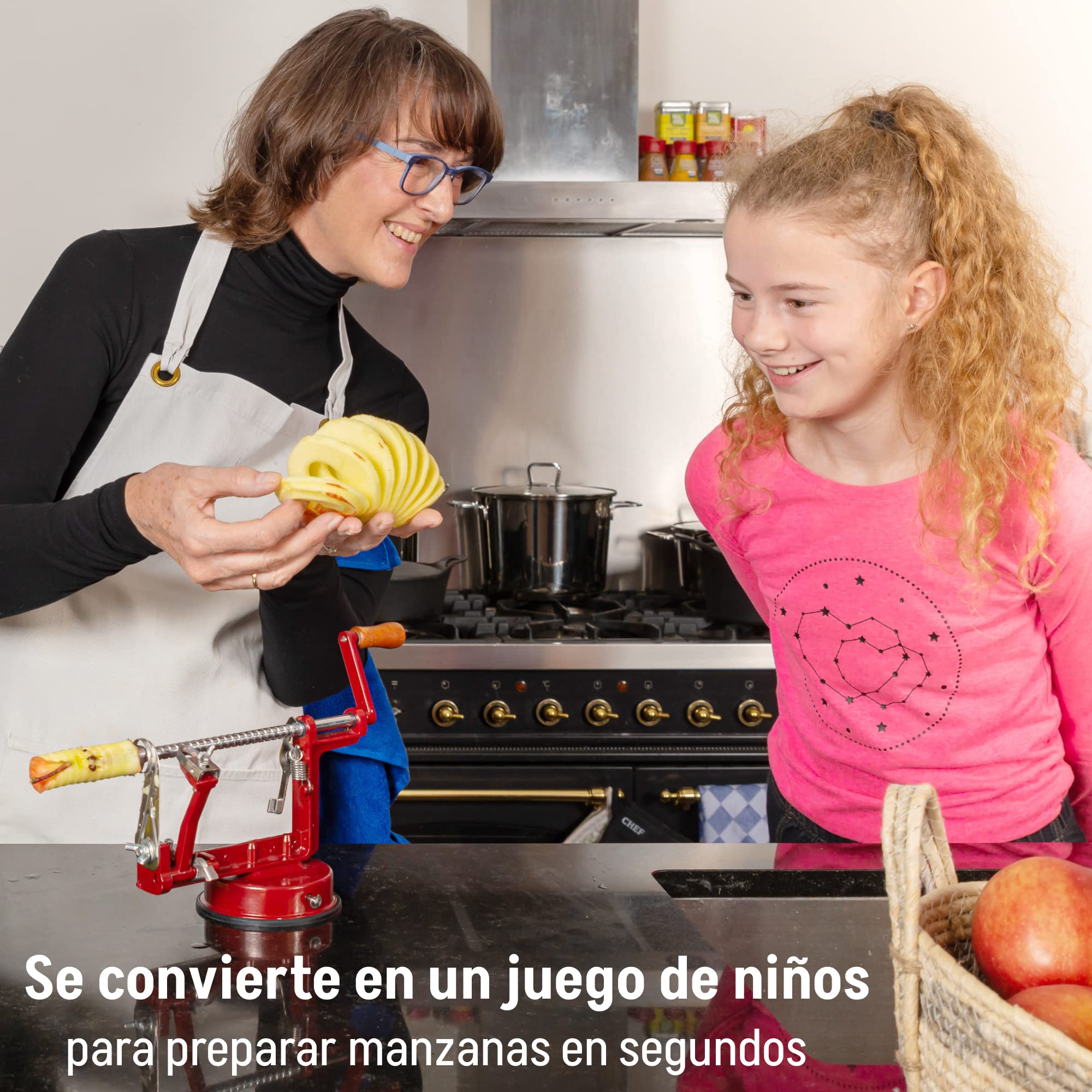Pelador de Manzanas Ikigai - Pelamanzanas con Base de Succión - Pelar de Frutas en Espiral - Pela Manzana - Descorazonador Patatas -Incluye 3 Cuchillas de Repuesto