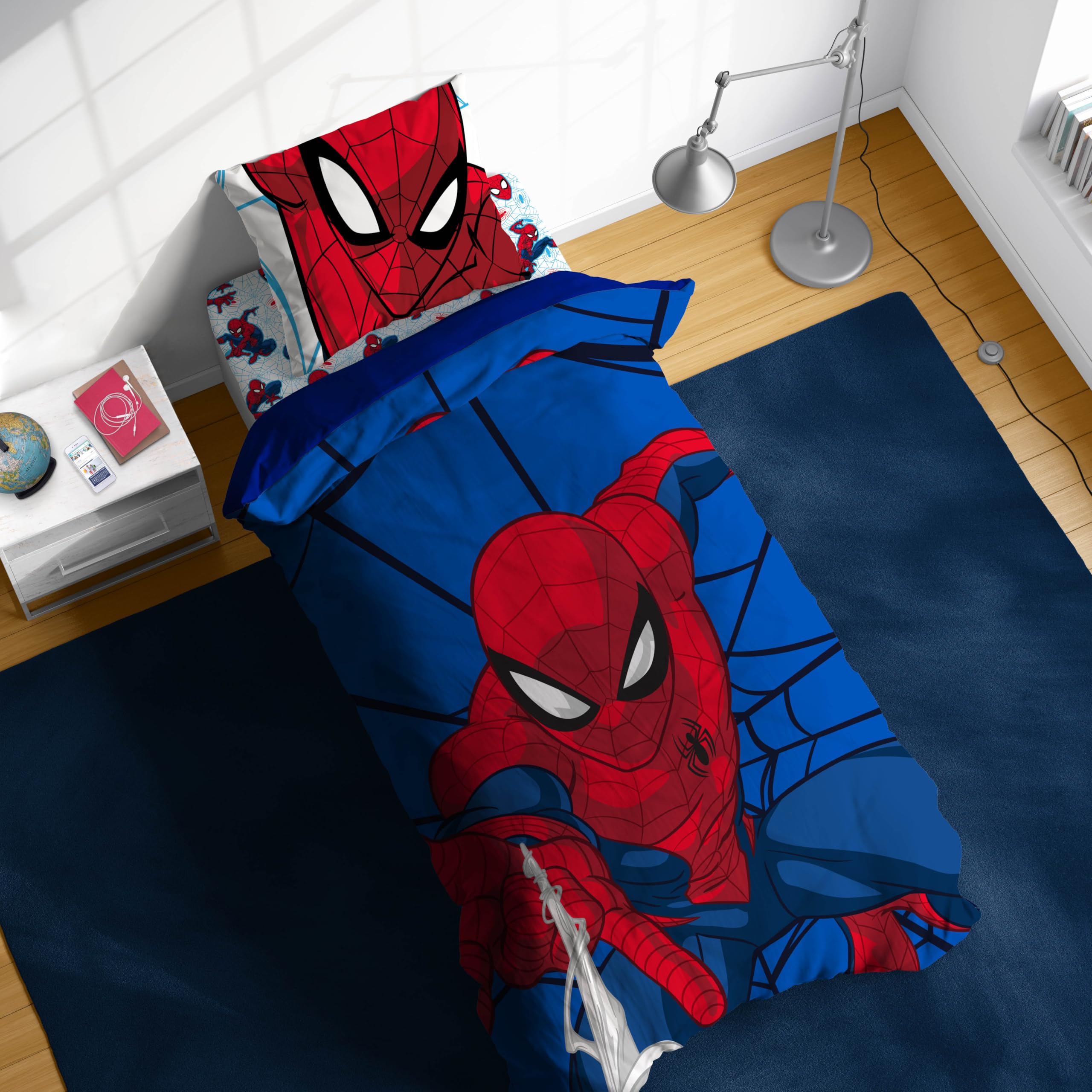 Jay Franco Marvel Spiderman Webtastic 100% cotone, set letto singolo, 3 pezzi, include copripiumino, lenzuolo e federa