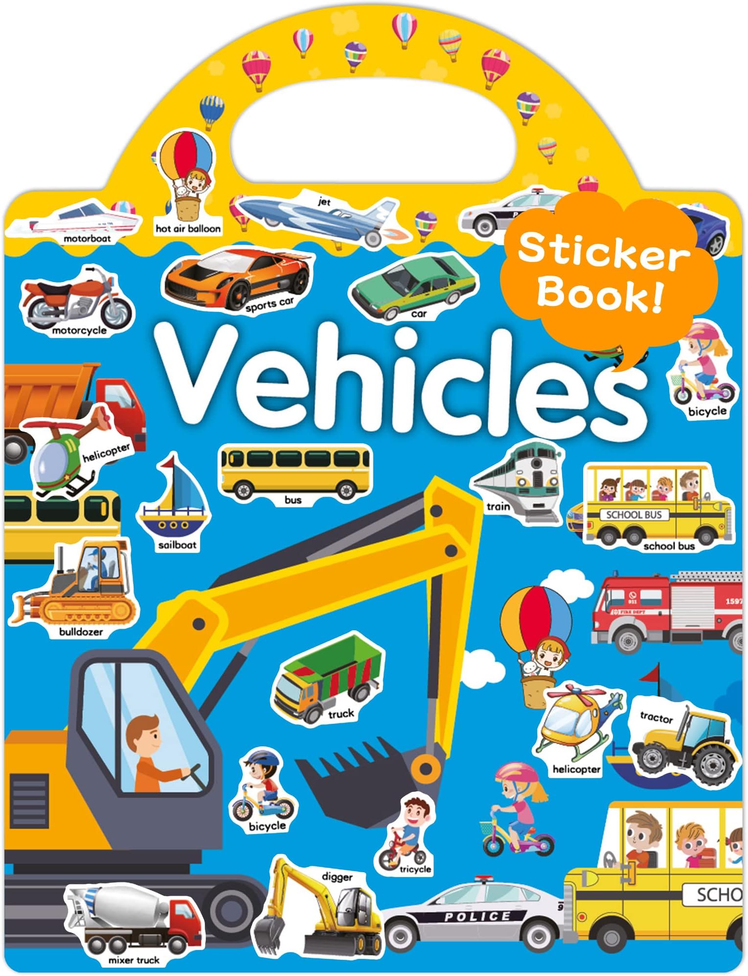 Benresive Reusable Sticker Book for Toddlers, Travel Stickers for Kids, Toddler Crafts Activities Toys, Birthday Gifts for Boys & Girls - Vehicle
