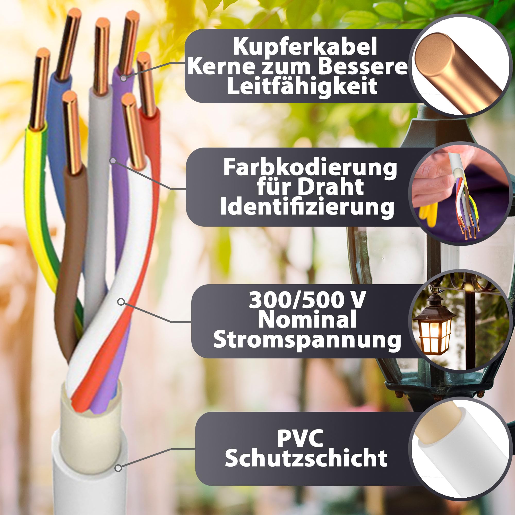 MAS Premium Kabel zasilający do wilgotnych pomieszczeń, kabel zasilający 5-100 m, przewód płaszczowy NYM-JB 7 x 1,5 (kolory skóry), kabel instalacyjny OFC do stałego układania (35 m)