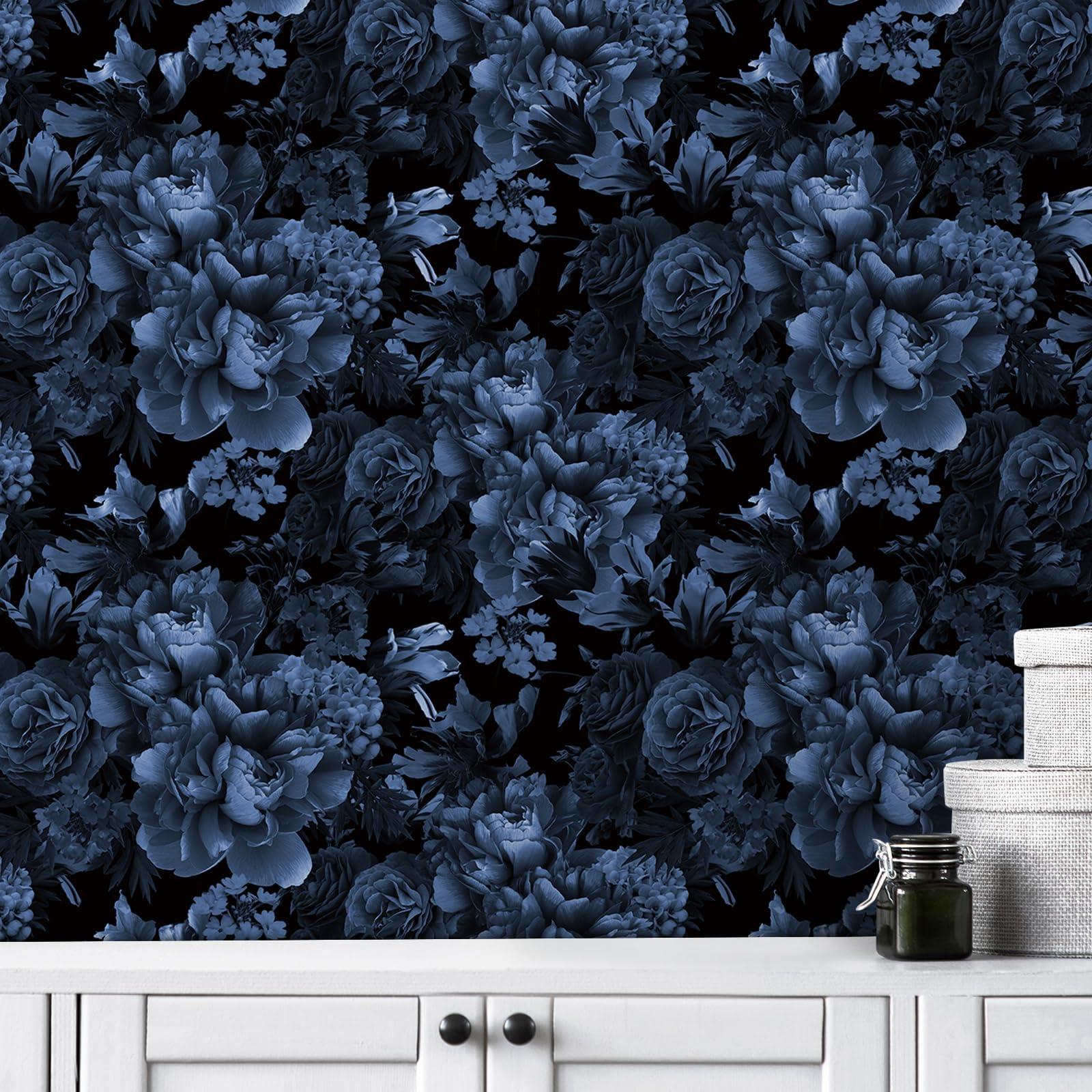 Decotalk Papel Pintado Pared Dormitorio Flores Clásico Azul 44.5X900cm | Moody Wallpaper Papel Pintado Autoadhesivo Para Salón Azul Decorativos Pared Dormitorio Baño Pasillo Impermeable