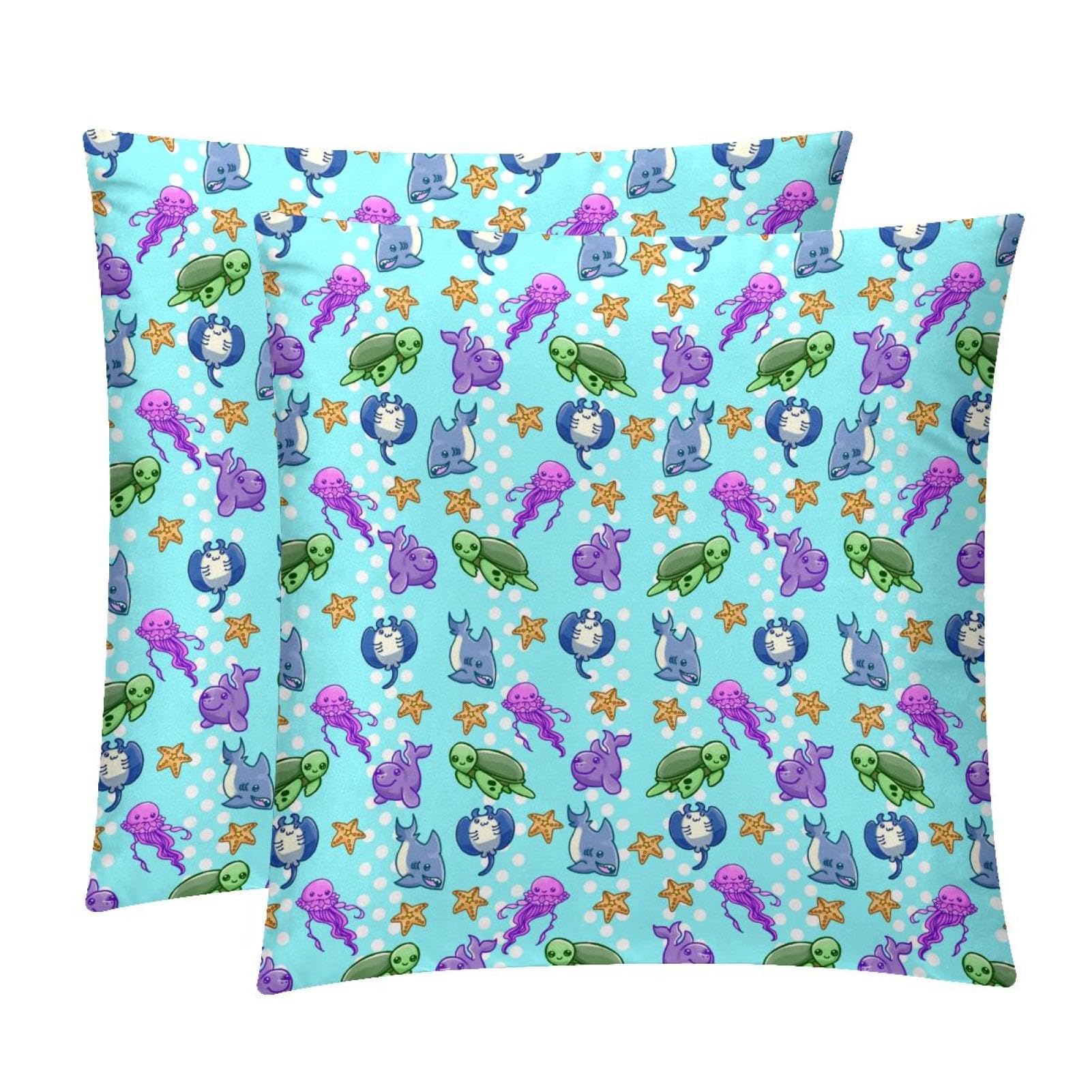 TDGKPZ Turtle Jellyfish Throw Pillow Cases 2 Pack Pillowcases Zipper Cushion Covers For Bedroom Living Room 40x40cm