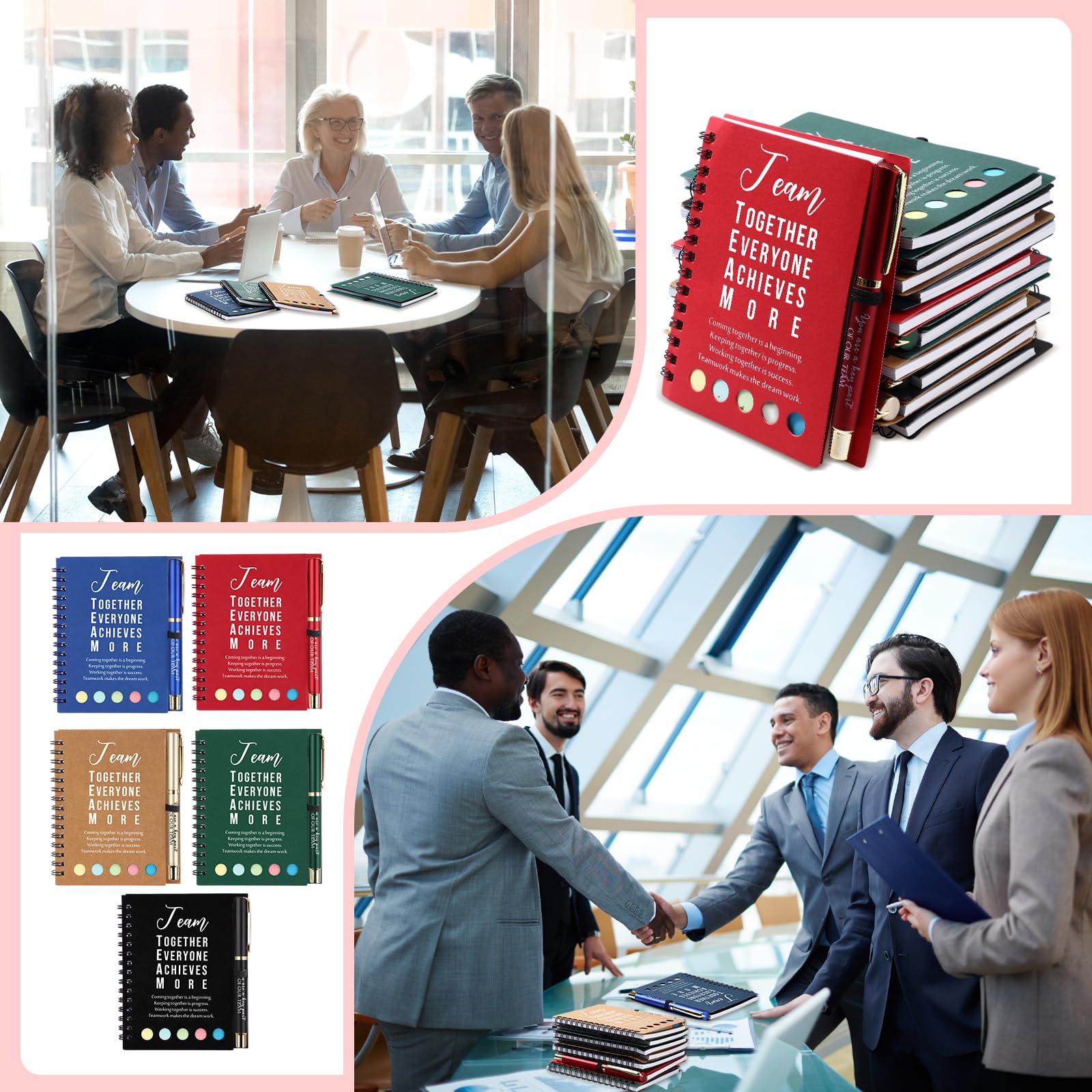 Jetec Inspirierendes Spiralnotizbuch mit Haftnotizblock, Kugelschreiber, Dankeschön, Geschenke für Kollegen, Mitarbeiter, Büro, Krankenschwester, Lehrer, 25 Sets (klassische Farbe)