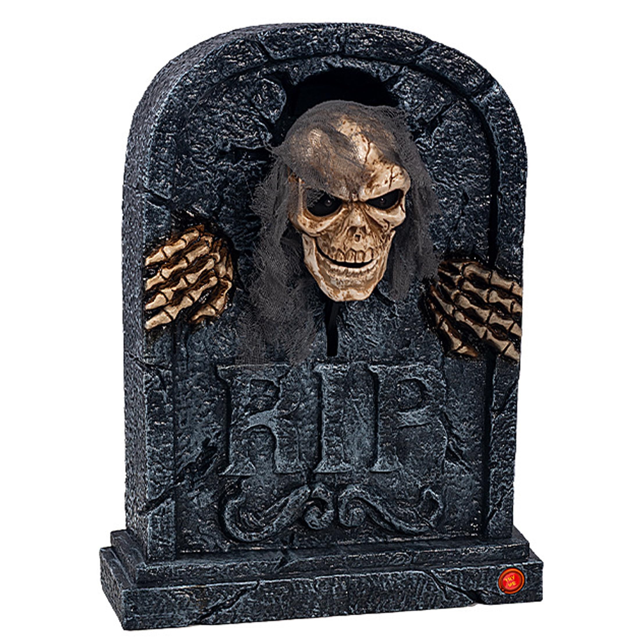 Bemonew Halloween Animatronics Halloween Animatronic Motion-activated Skull Gravestone, Yard Decorations With Glowing Eyes & Sound, Black
