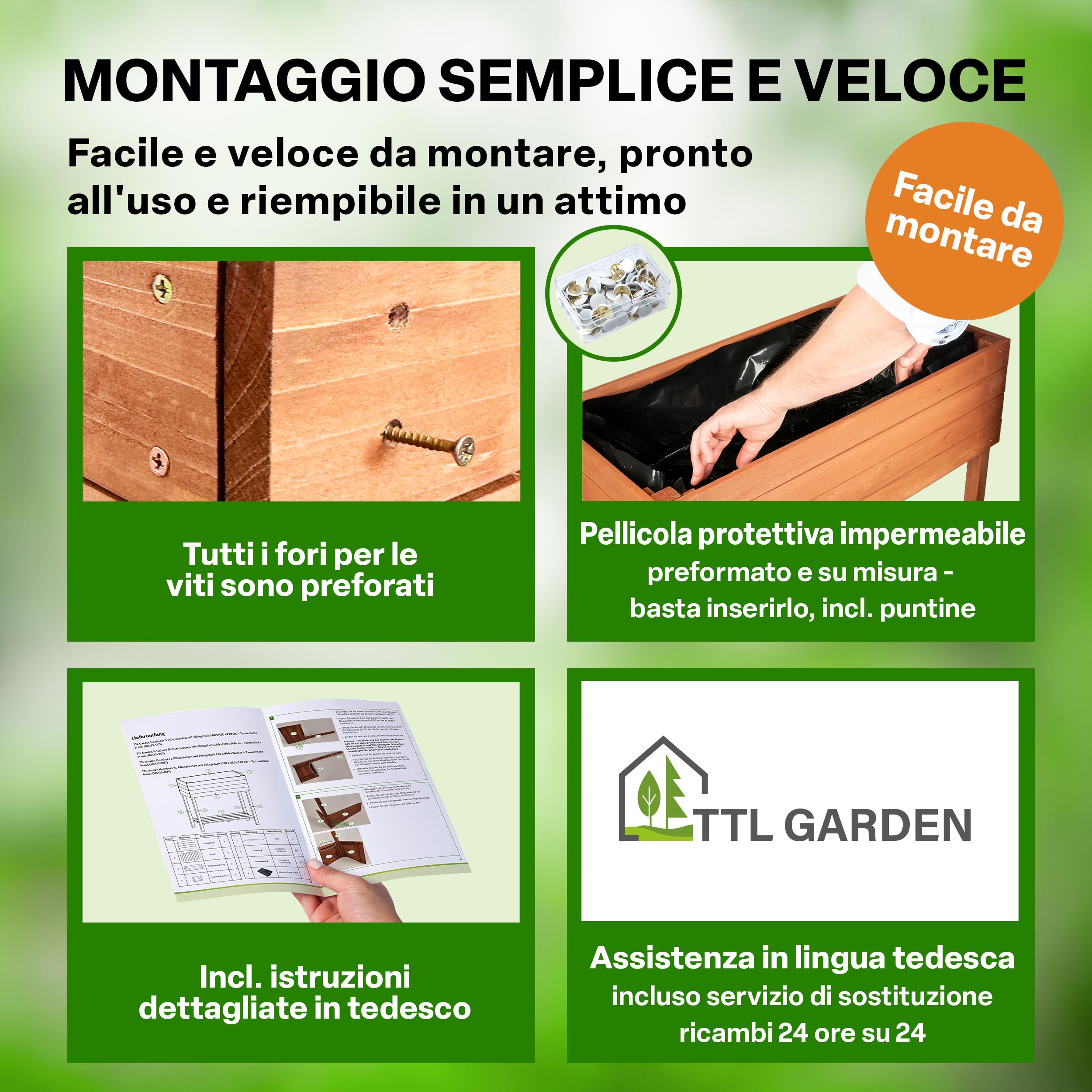 TTL GARDEN Fioriera rialzata da balcone, M, 80 x 40 x 80 cm, in legno, con ripiano e pellicola, in legno di abete resistente alle intemperie, aiuola per piante, aiuola per giardino, balcone, terrazza,