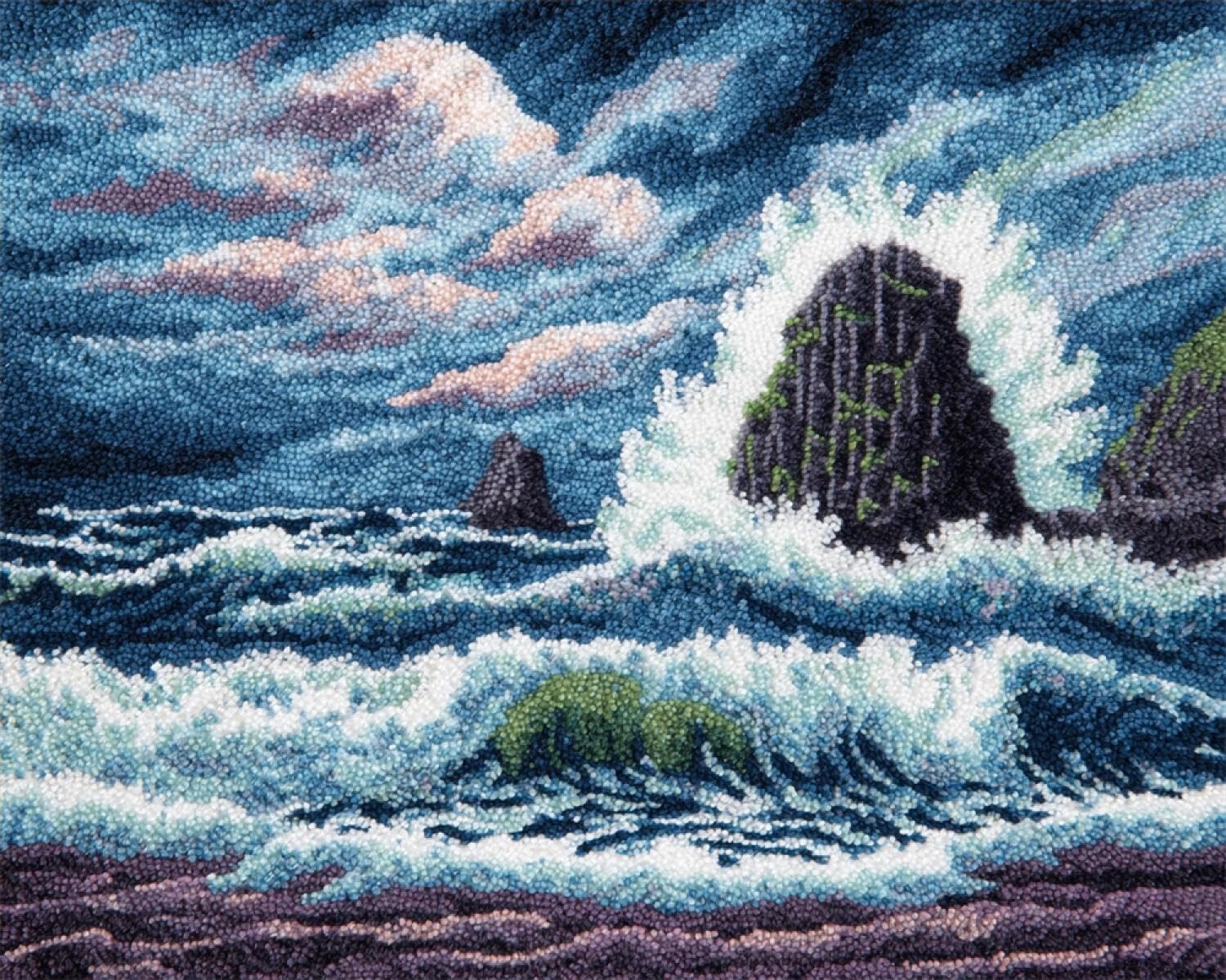Henypt DIY Latch Hook Rug Kit Waves and reefs 80x160cm