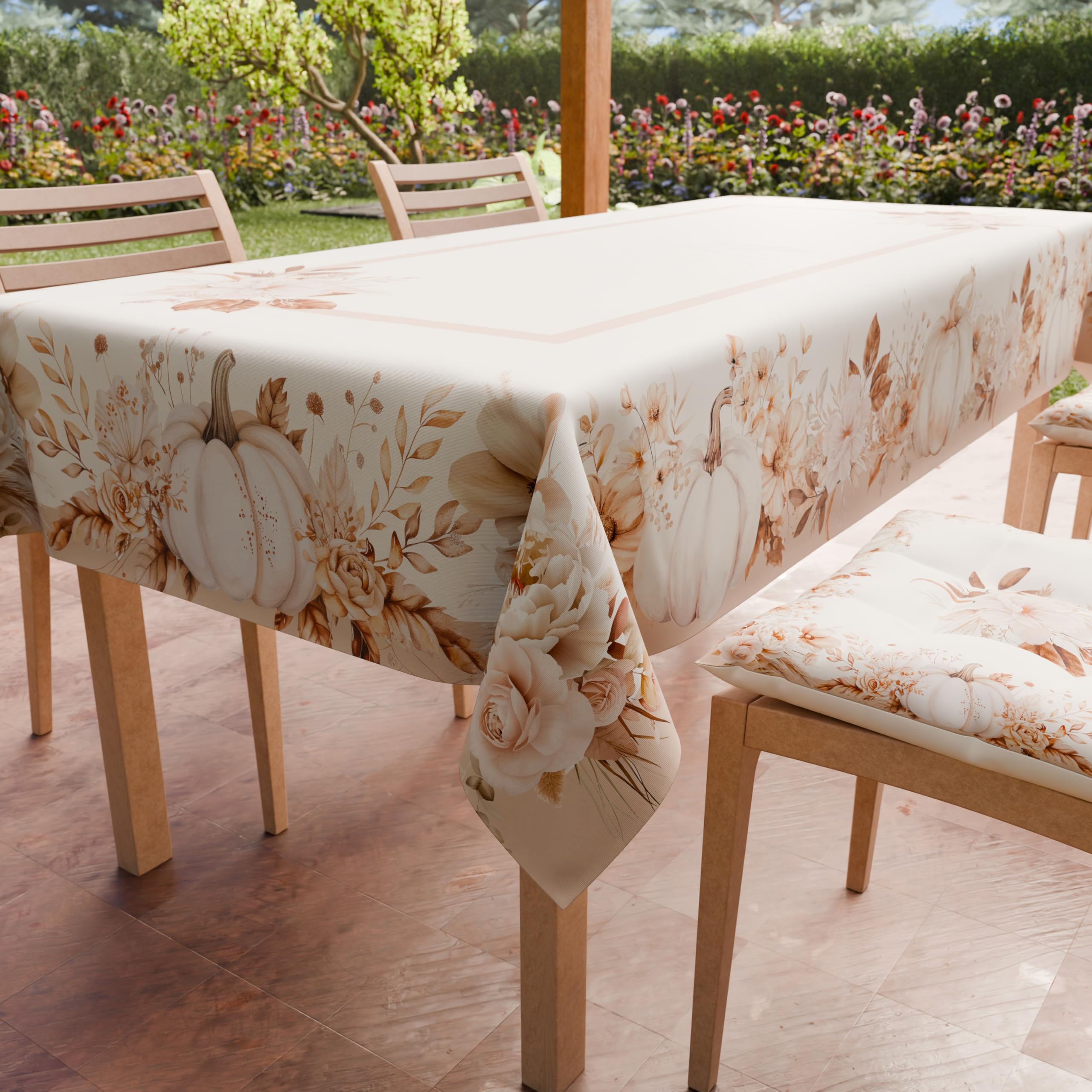 PETTI Artigiani Italiani - Rectangular Anti-Stain Tablecloth Kitchen Table Cover Pumpkin Design Autumn X24 Seater (140 x 450 cm), Halloween Tablecloth, 100% Made in Italy