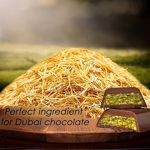 Miniatura 6 de BAYKUL Kataifi Pastelería para chocolate Dubai, masa crujiente de fillo triturada Kadayif horneada, lista para usar (1.1 lb (500 gr), horneada)