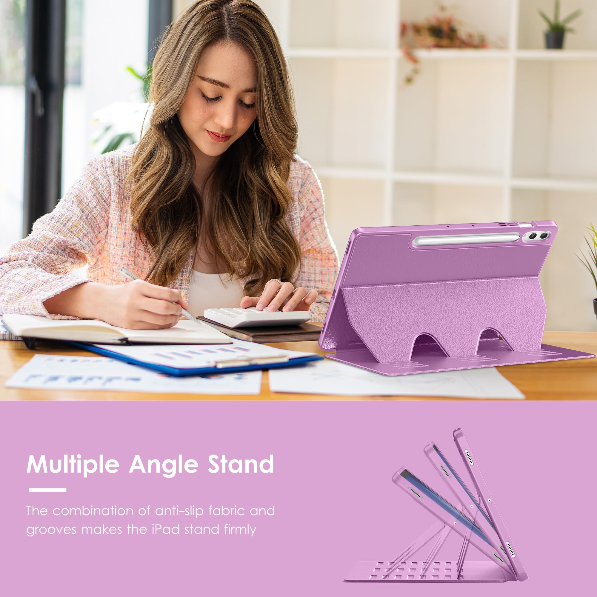 VIKESI Custodia per Samsung Galaxy Tab S10+ Plus 12,4" 2024 | Copertura con supporto multiangolare, retro morbido, portapenne, funzione automatica sleep/wake, viola