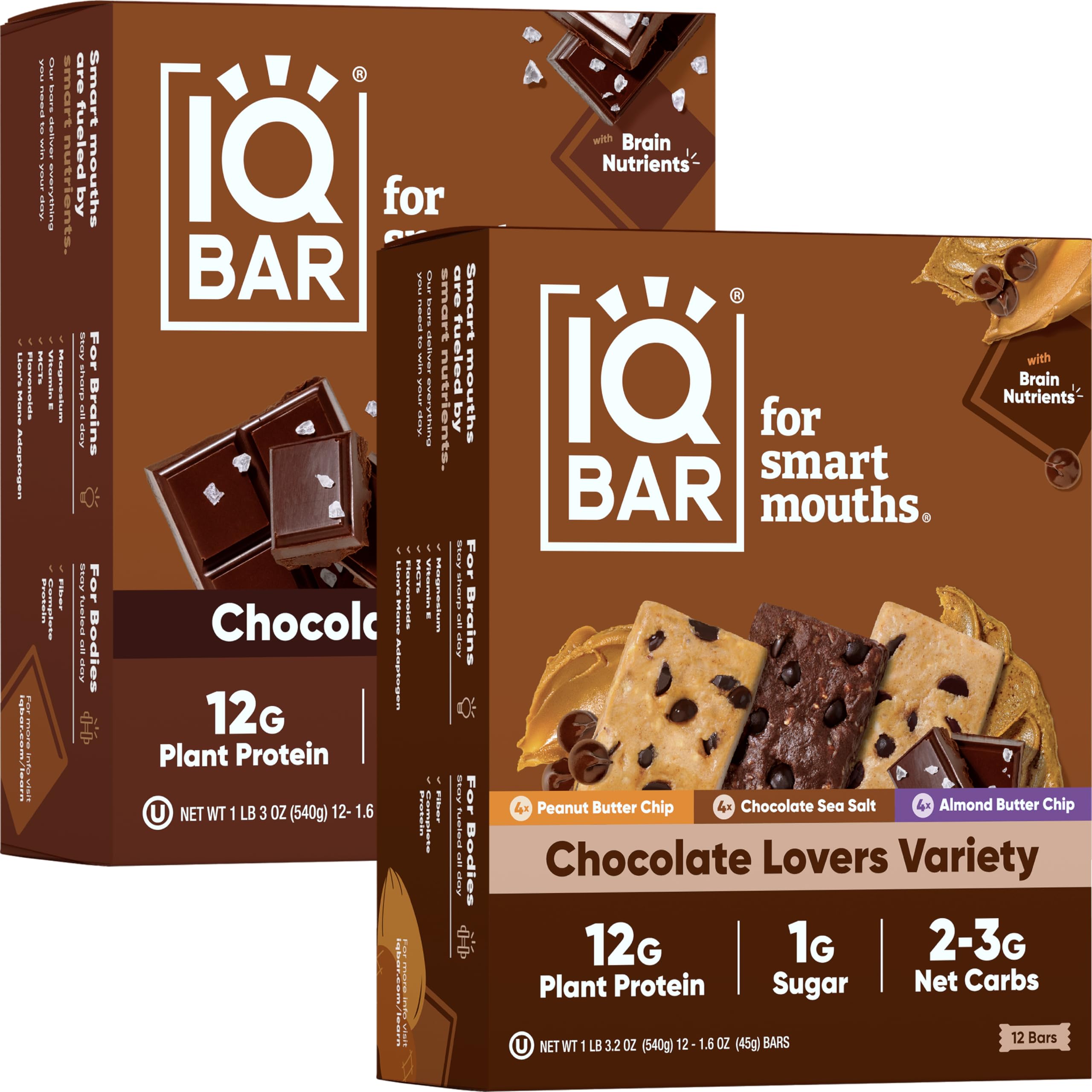 - Clean Plant Protein Bars - Chocolate Lovers Variety and Chocolate Sea Salt 12 Count Bundle - Keto, Vegan, High Fiber, Gluten and Dairy Free, Low Sugar Snack - Brain and Body Nutrients for Focus