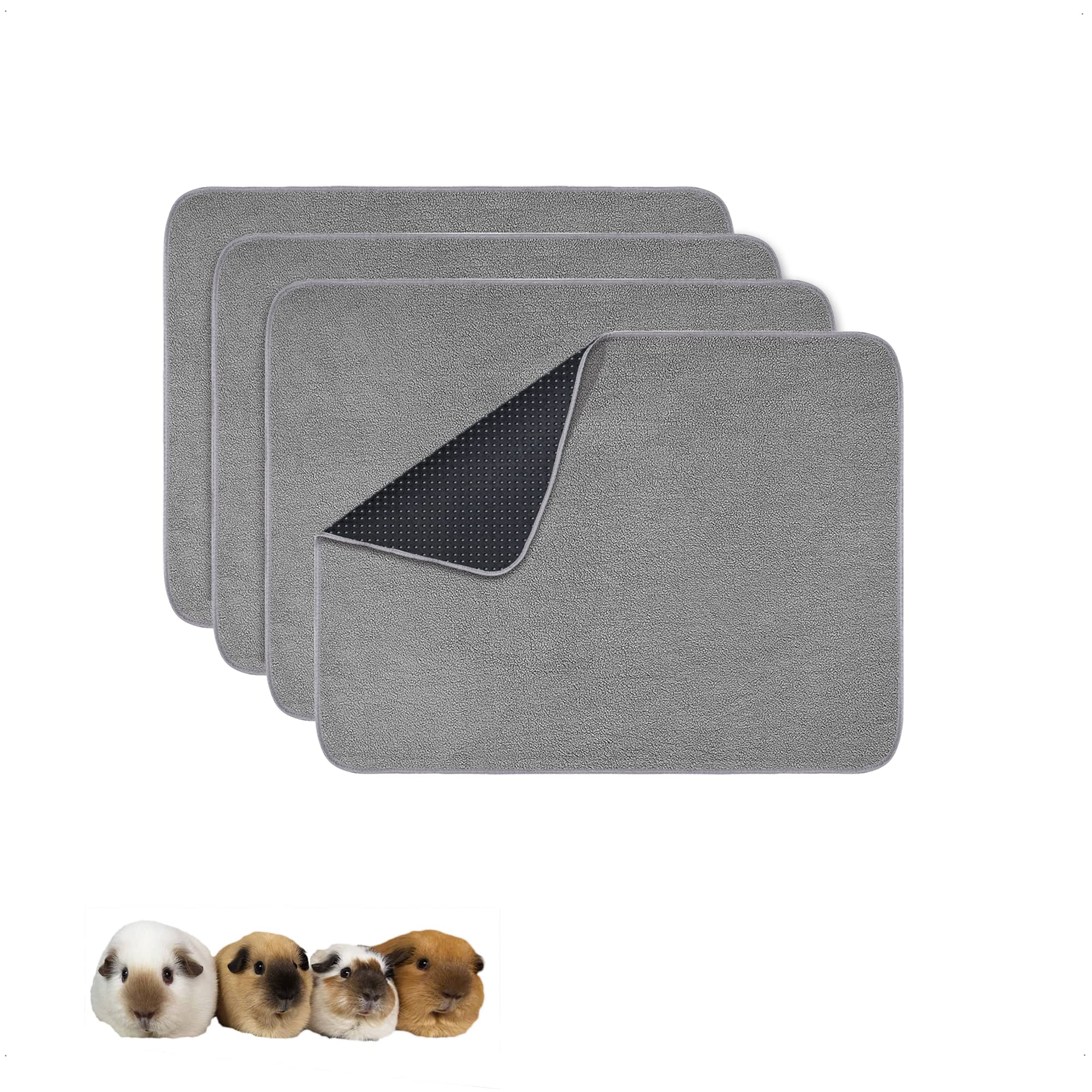GINIDEAR Guinea Pig Cage Liner, 4 Pack - Washable, Reusable, Leakproof Fleece Bedding Pads for Small Animals with Anti-Slip Bottom - for Midwest Kitchen/17X23 Area, Gray