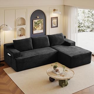 AWarmHomeForYou 96" Modular L-Shaped Sectional Sofa with Chaise - Cloud Couch for Living Room, Black