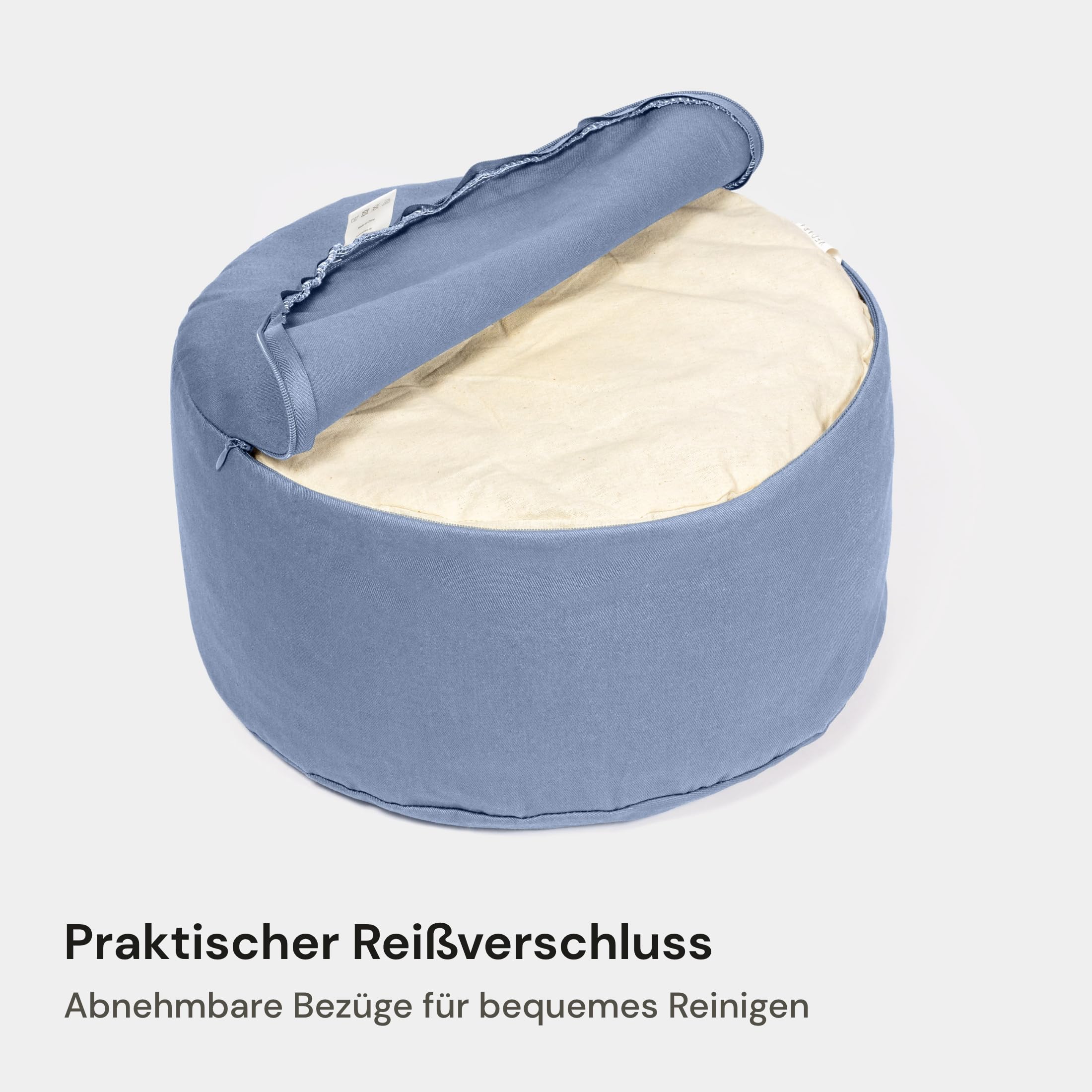 Vedara® Kit de méditation - Coussin de yoga - Tapis de méditation - Zabuton - Coussin rond - Housse lavable en 100 % coton robuste - Coussin d'assise de yoga avec rembourrage en vannure d'épeautre bio