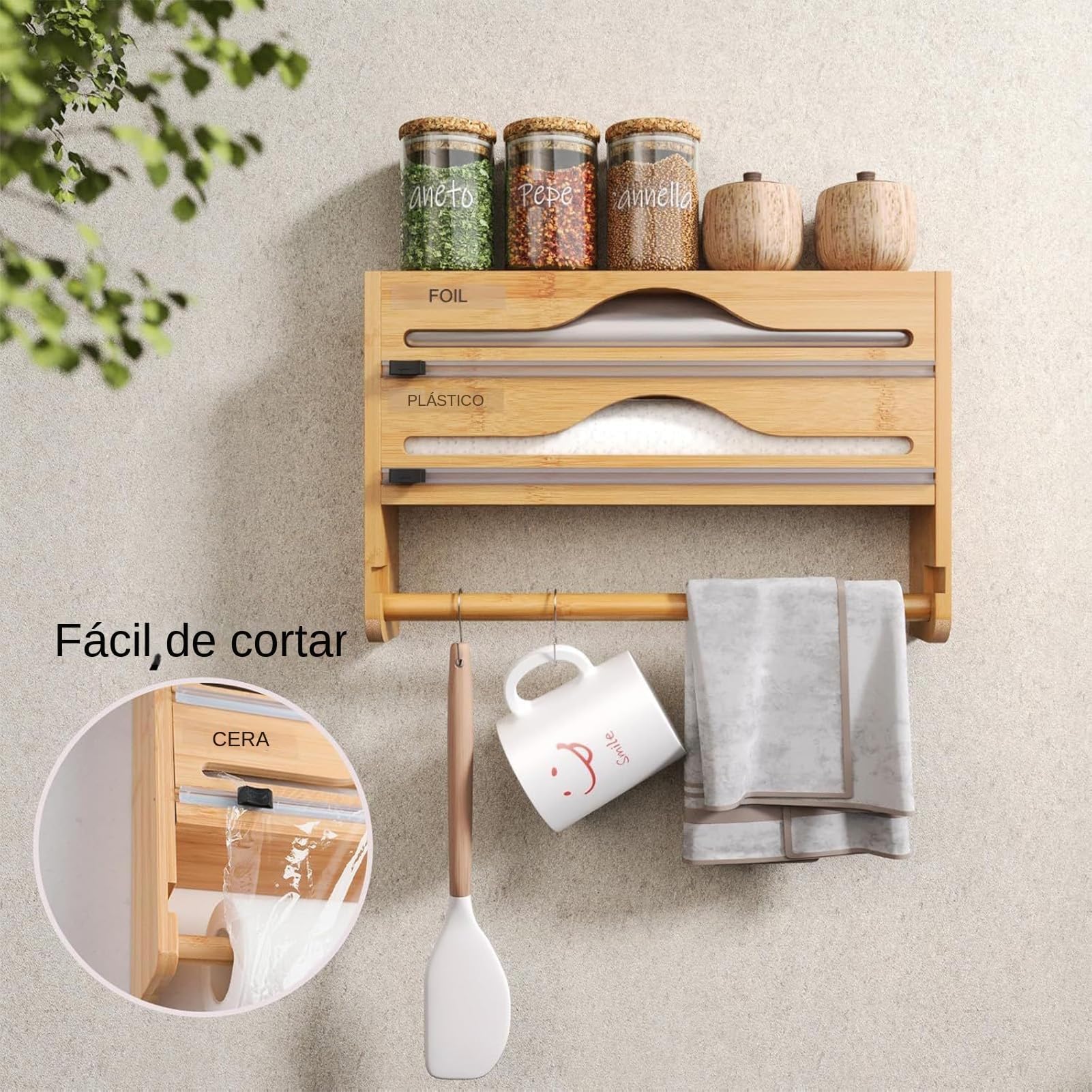 Dispenser di fogli di alluminio con taglierina, cucina a parete per avvolgere alimenti, pellicola in plastica e carta, essenziale per dispensa quotidiana