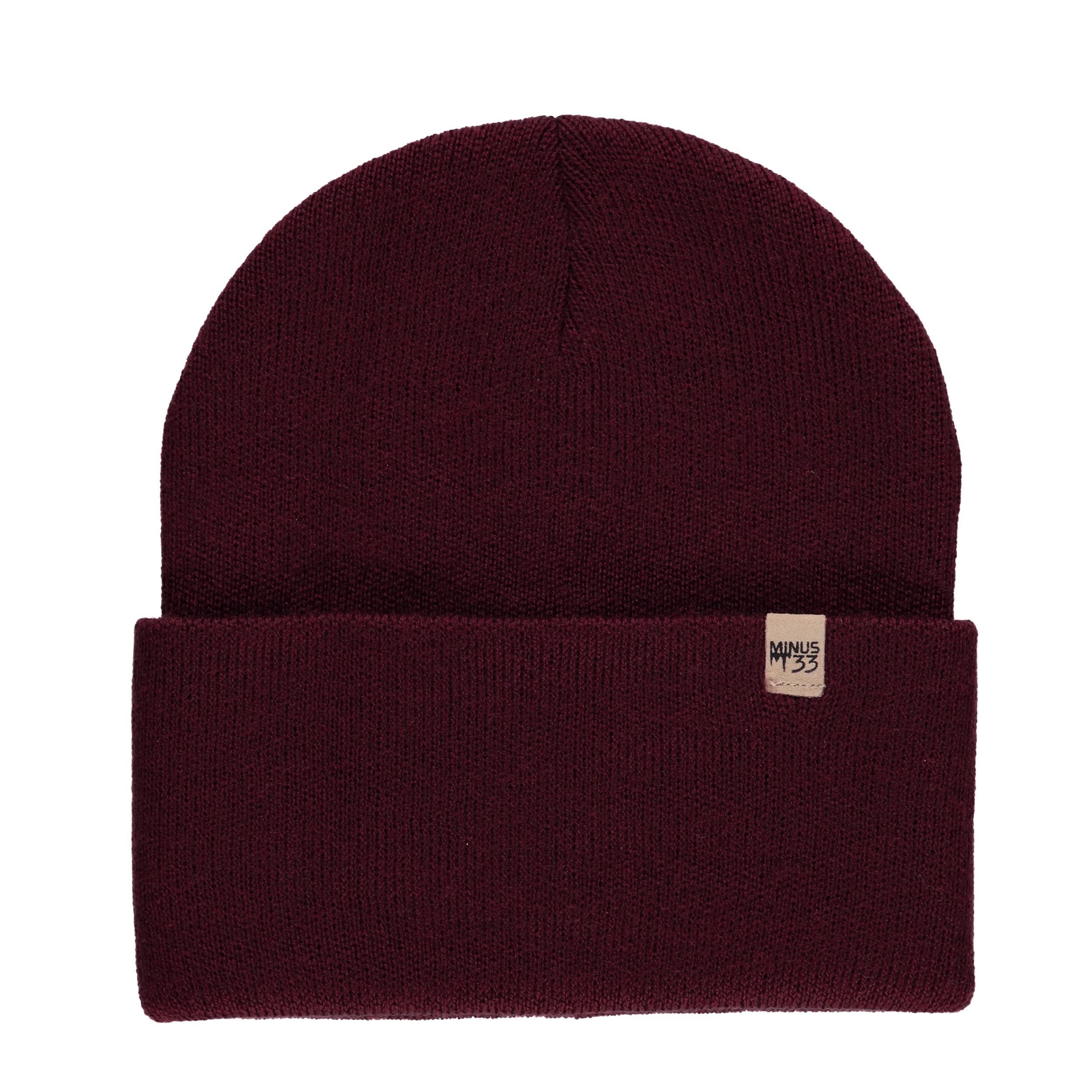 100% Merino Wool - Midweight Everyday Knit Cuff Beanie - Warm Winter Hat - Burgundy