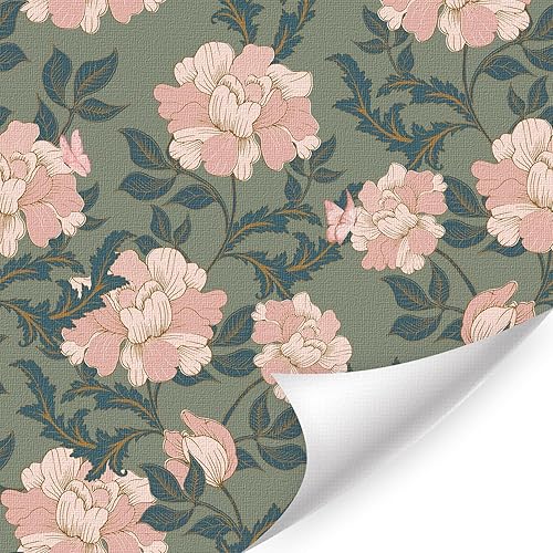 Miniatura 35 de HLNIUC Papel pintado vintage beige de hongos autoadhesivo de 17”x118” de estilo boho con mariposas y polillas, papel de contacto de bosque Hongos