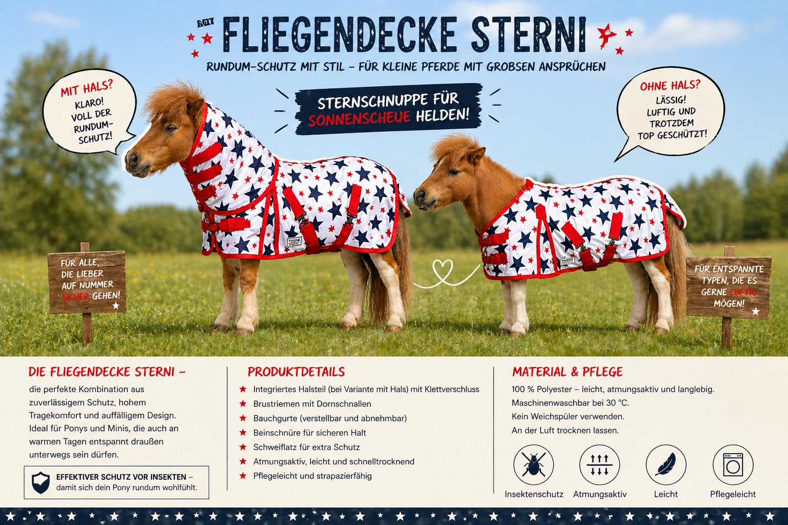 Fliegendecke Minishetty Shetty Welsh Fohlen Falabella 70 75 80 85 90 95 100 cm Sterne Mash Fliegenschutz Sterni Decke Fliegen Decke (80cm)