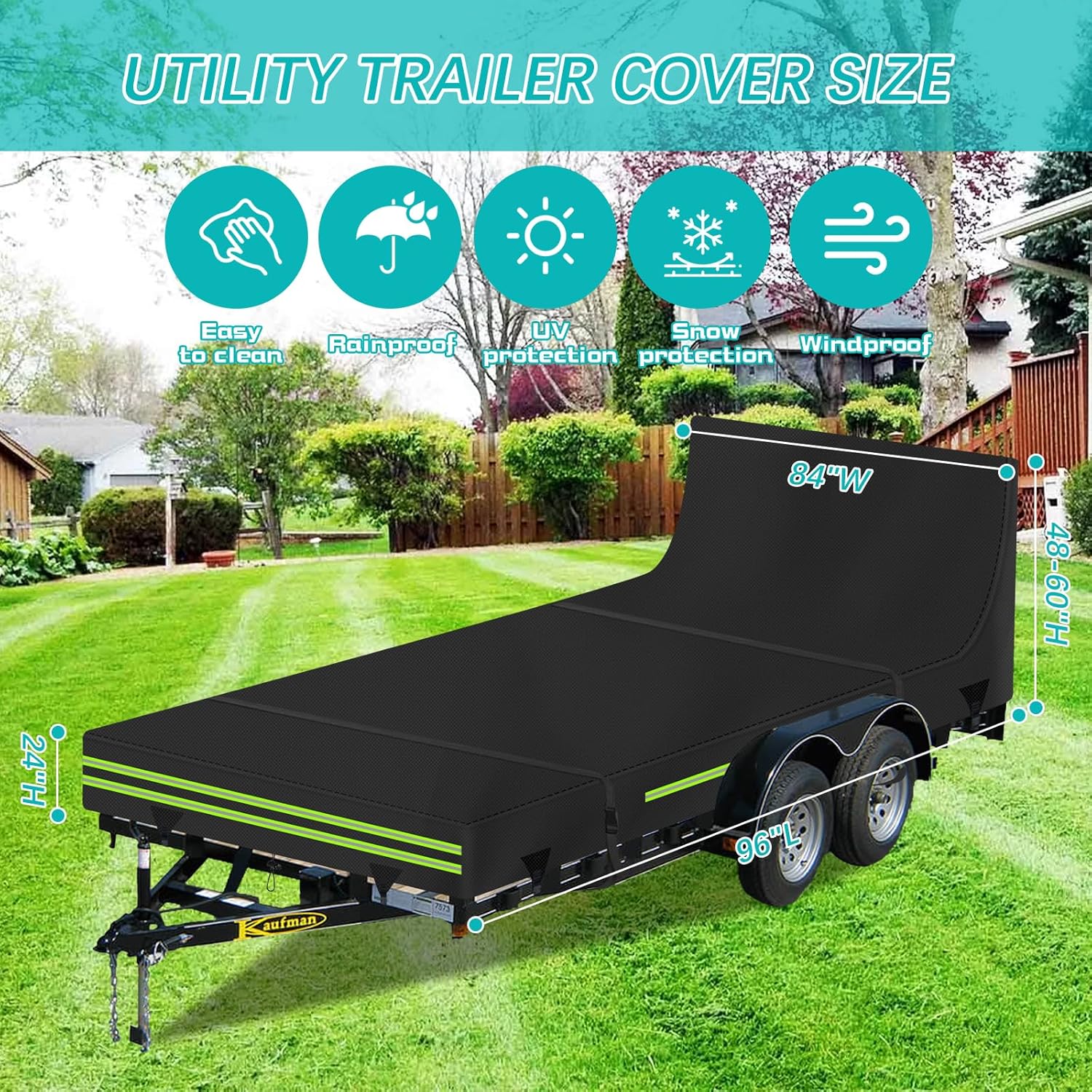 Utility Trailer Cover,600D Oxford Waterproof Full Cover Sun/Rain/Dust/Snow,Protection Utility Trailer Cover with 4 Bayonet Straps Reflective Strips Fits 5 x 8 FT Trailers