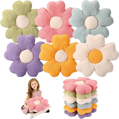 6 almohadas con forma de flor de margaritas, cojín de asiento de 15 pulgadas para leer sofá, cama, decoración para Navidad, regreso a clases (color
