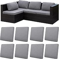 Vista 13 de Juego de 12 fundas de almohada y cojines para exteriores, 8 fundas de asiento + 4 fundas de almohada, fundas elásticas para muebles de patio