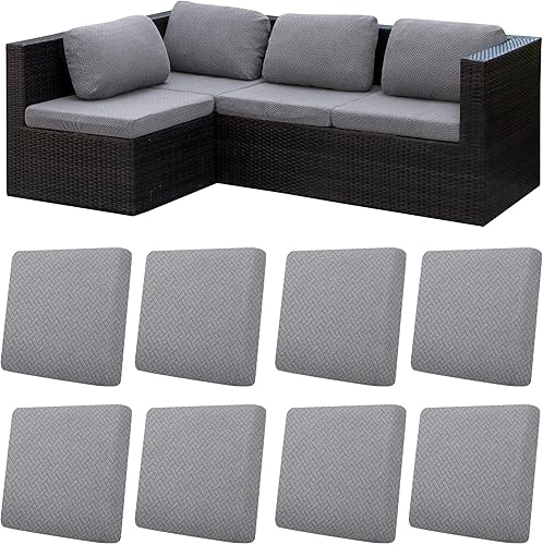 Miniatura 13 de Juego de 12 fundas de almohada y cojines para exteriores, 8 fundas de asiento + 4 fundas de almohada, fundas elásticas para muebles de patio
