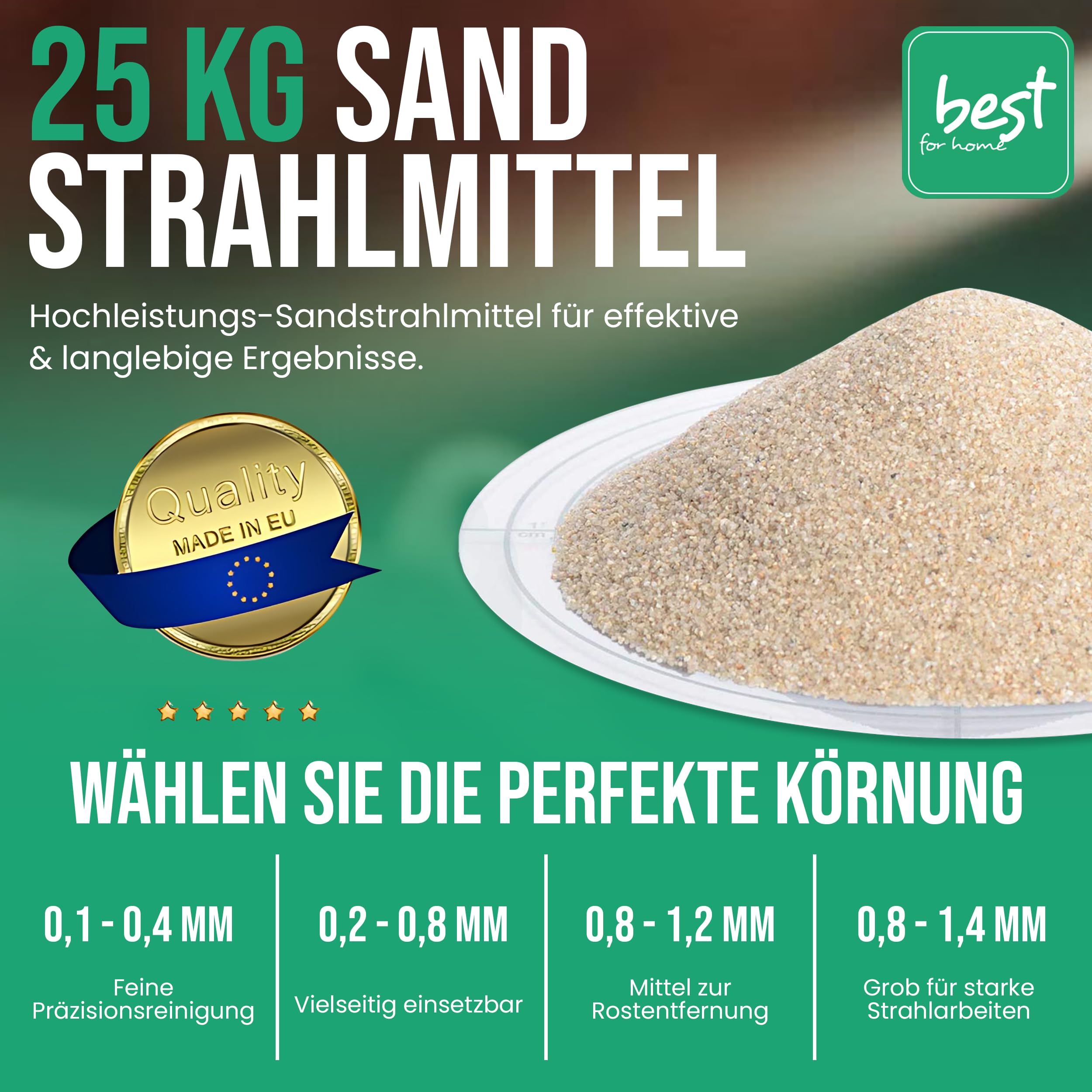 Sand Strahlmittel | Quartz sand für sandstrahlen | quarzsand 25kg (0,8-1,2) sandstrahlgranulat | Sand zum sandstrahlen | Effektives Mehrwegstrahlmittel, ideal für Sandstrahlen