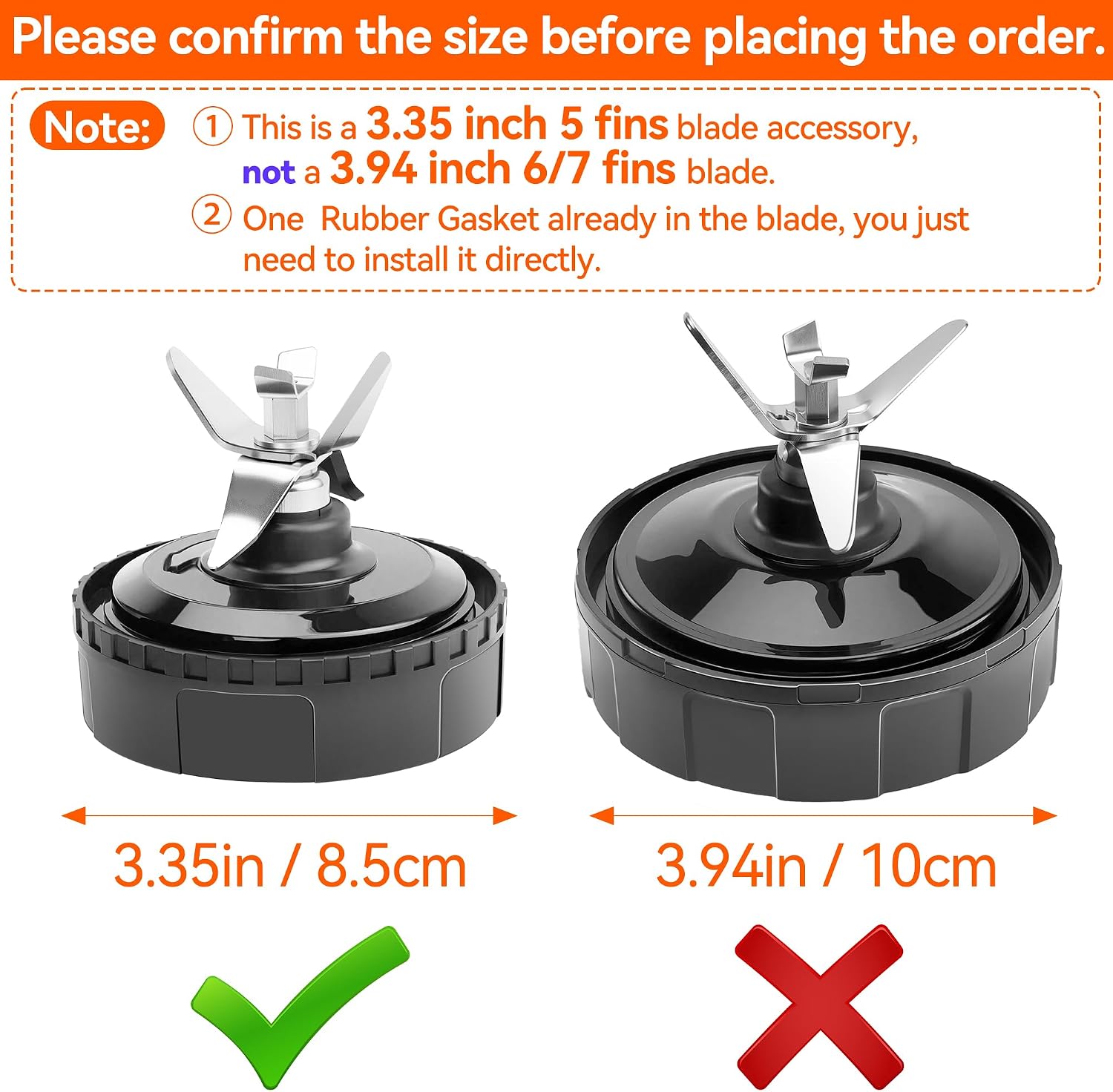 5 Fins Blender Blade Replacement Part For Ninja Blender, 3.35in/8.5cm Extractor Blade Assembly for Ninja QB3000 QB3000QBK QB3000QR-30 QB3001SS QB3001SS-30 QB3004 QB3005 with Hook, Brush, Rubber Gasket