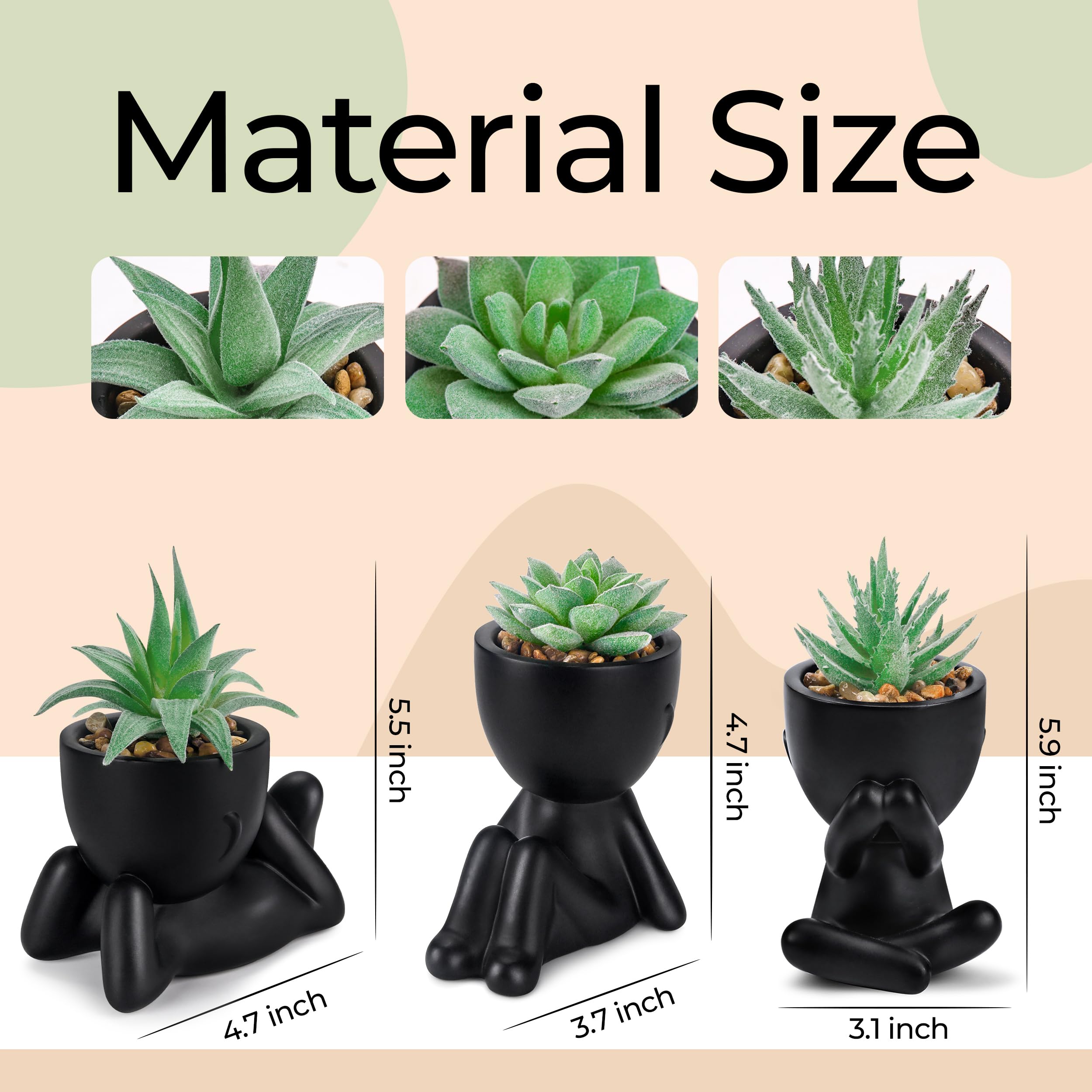 BTSD-home Set of 3 Faux Succulent Plants in Black Pots Mini Artificial Plants Indoor for Room Home Bedroom Bathroom Decor - Image 3