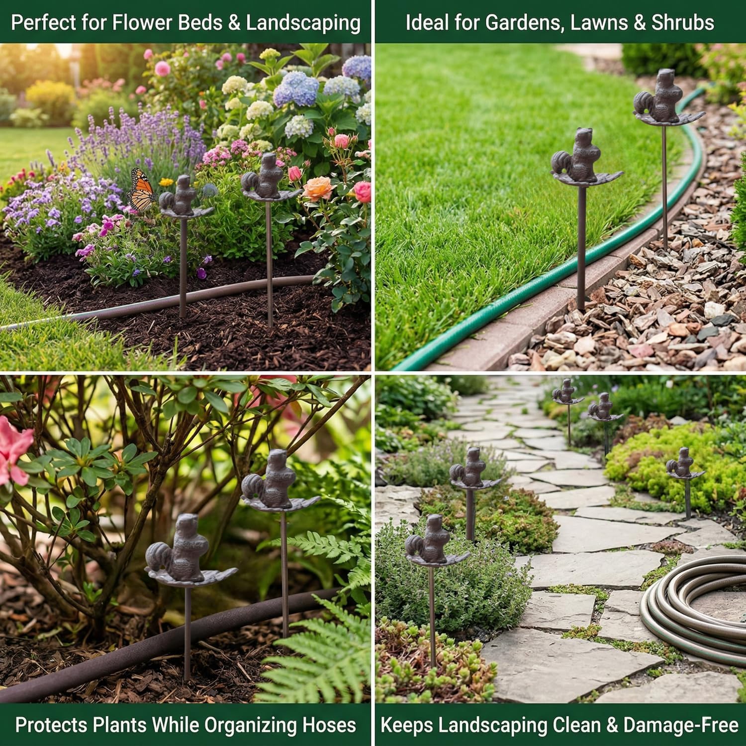 Carvers Olde Iron Decorative Garden Hose Guide Stake – 19" Solid Aluminum Heavy Duty Hose Protector for Landscaping, Flower Beds & Yard Edging - Squirrel