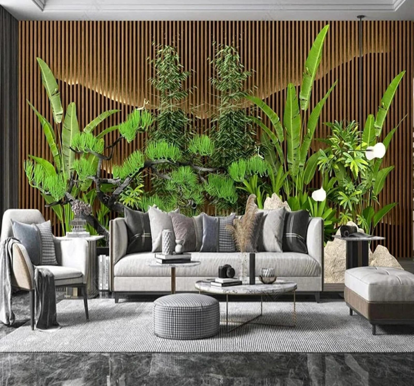 XLMING Three Dimensional Wood Stripes Fresh Plants 3D Wallpaper Luxury Home Dining Decor Paste Sofa Living Room The Wall for Bedroom Mural-400cm×280cm