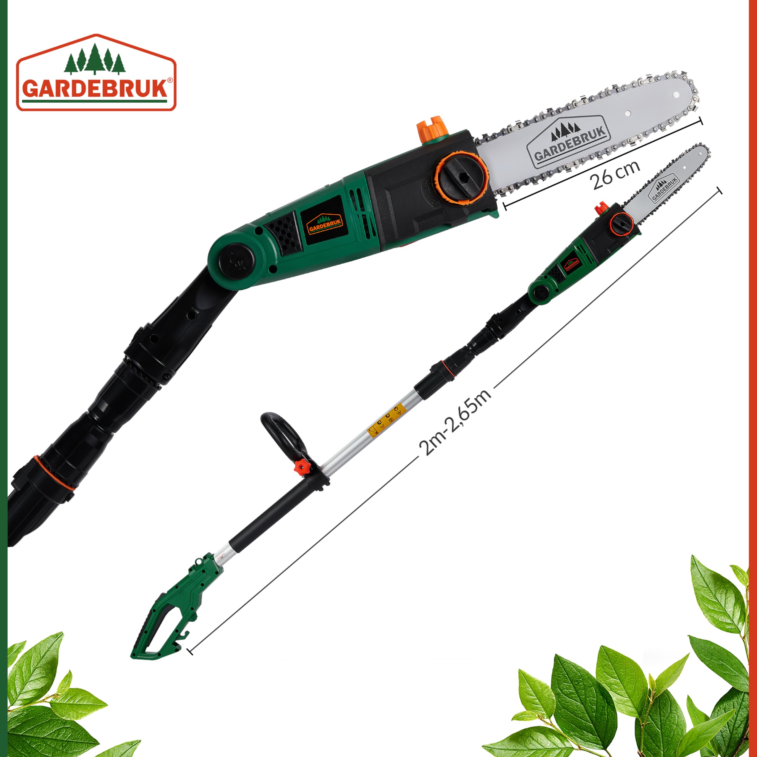 Gardebruk Motosierra eléctrica de 750 W longitud de corte de 26 cm Aluminio cadena calidad Oregon velocidad 9 m/s jardinería
