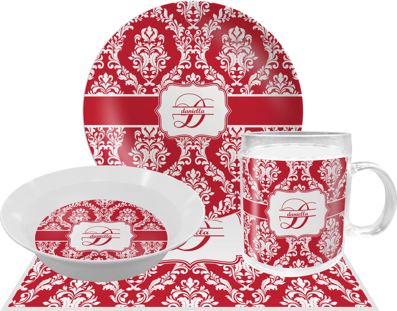 Personalized Damask Melamine Bowl - 12 oz