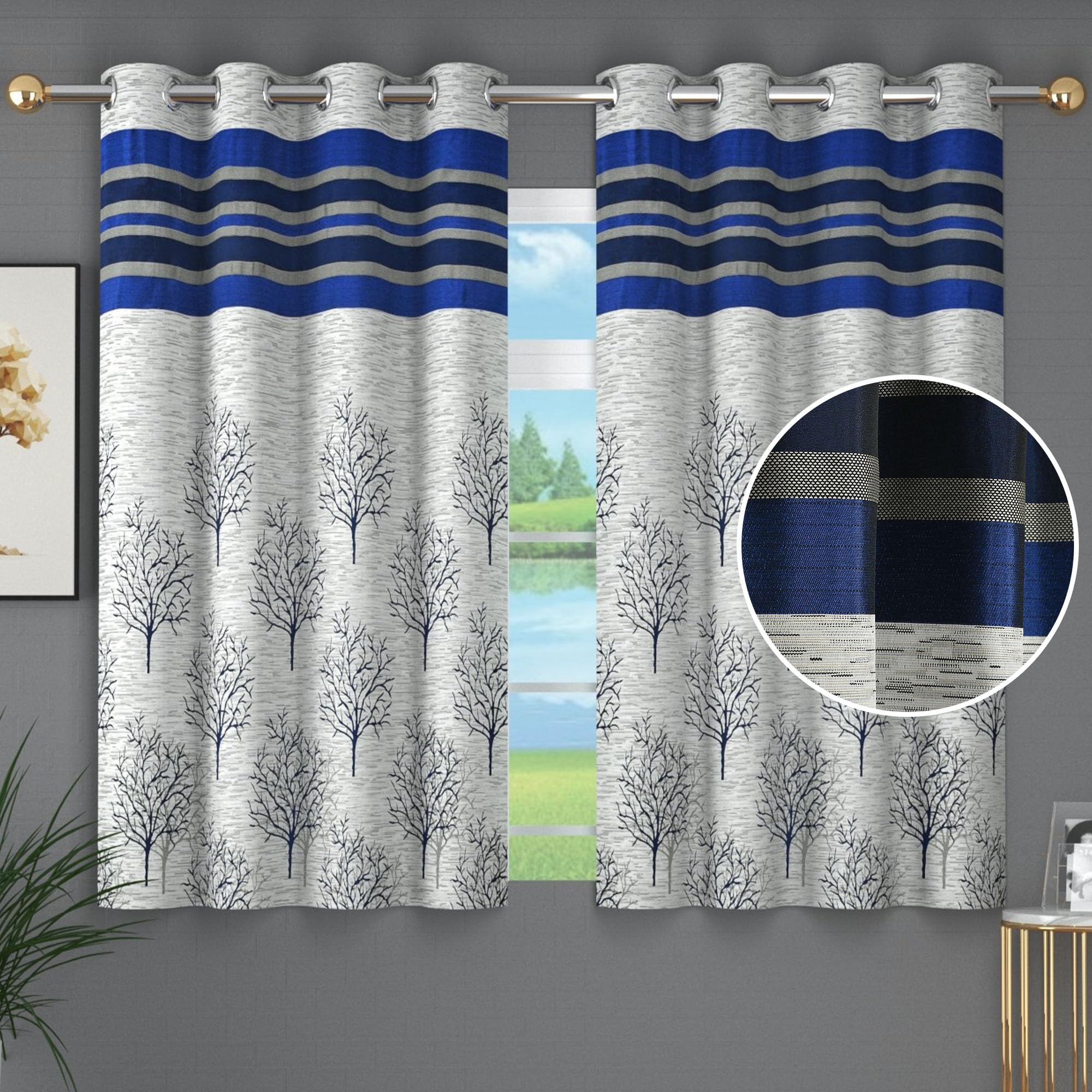 FRESH FROM LOOM 5 Feet Long Curtains Set of 2 Window Parda | Jute Premium Polyester Floral Room Darkening Curtains for Living Room Bedroom with Eyelets Ring Parde Screens (Wine, 5ft, 2pc)