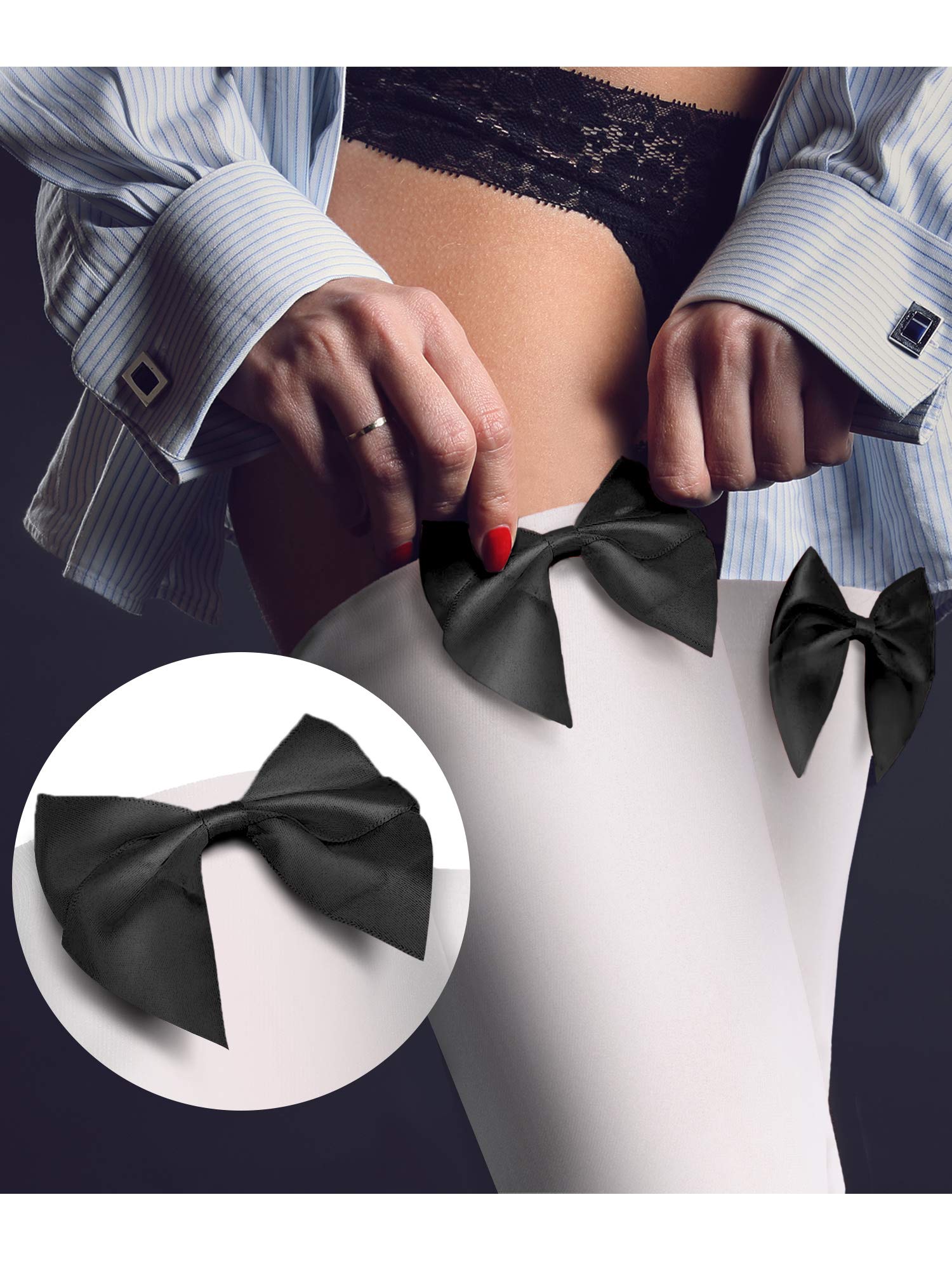 Boao 3 Pairs Thigh High Stockings Thigh High Socks with Bow for Women over Knee Lingerie Stockings for Cosplay Daily Wear: Medium White, Black