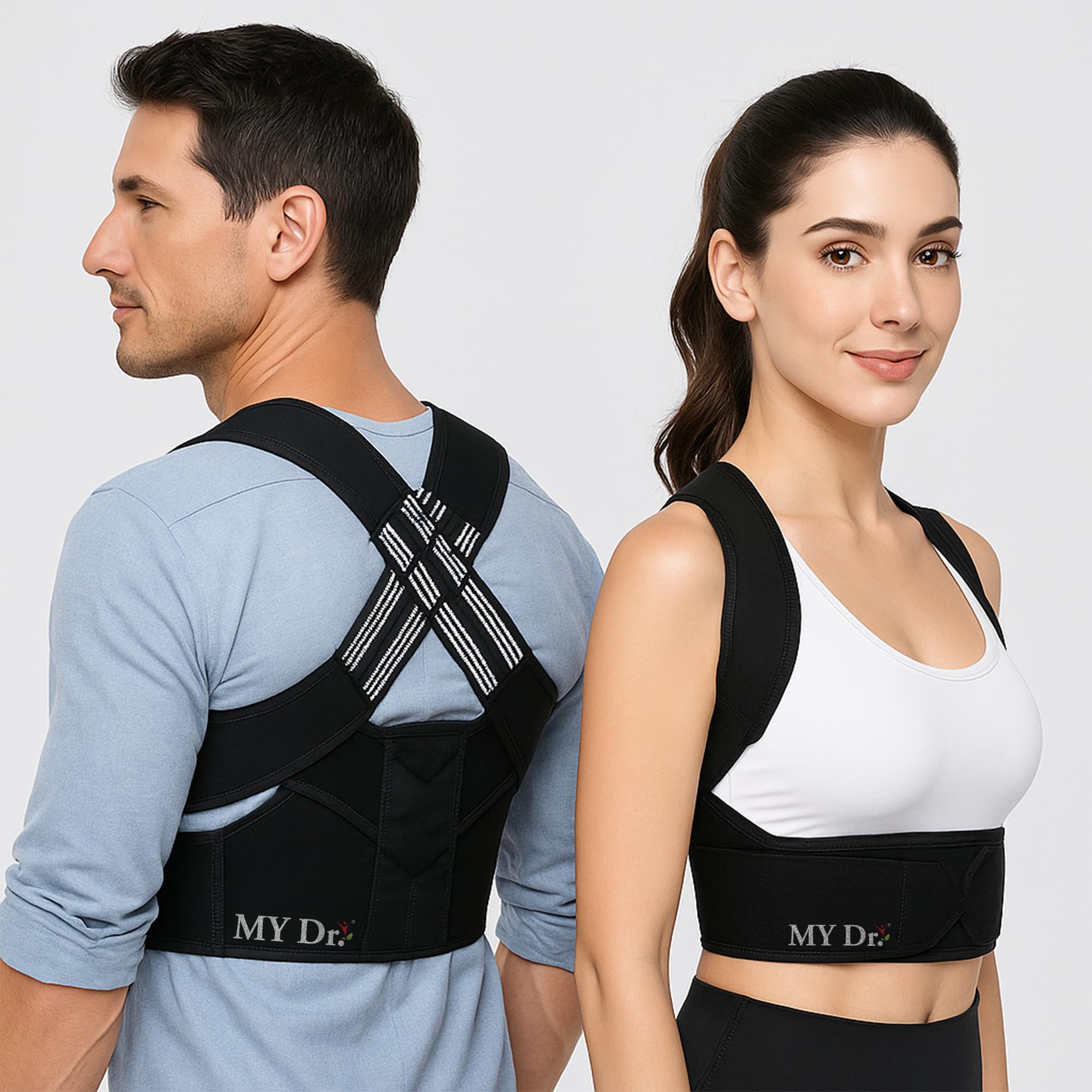 MY Dr. Posture Corrector Belt for Men & Women | Adjustable Back & Shoulder Support Brace for Spine Alignment, Hunchback Correction & Pain Relief | Metal Plates for Stability | Neoprene Fabric | Sweat-Free, Skin-Friendly & Comfortable | Ideal for Office, Driving, Gym & Daily Use | Back Posture Straightener Clavicle Support Belt | Size M