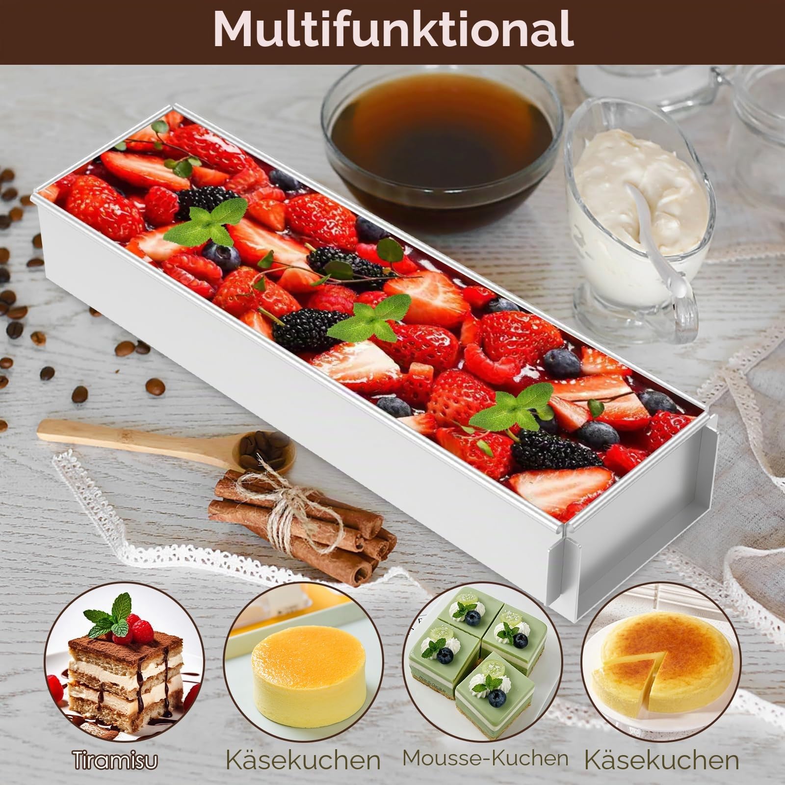 2 Stück Edelstahl Tiramisu Form für Kuchen und Torten | Backrahmen Rechteckig Verstellbar,Wiederverwendbare rechteckige Backform,Mousse Kuchenform Abnehmbarem Seitenteil