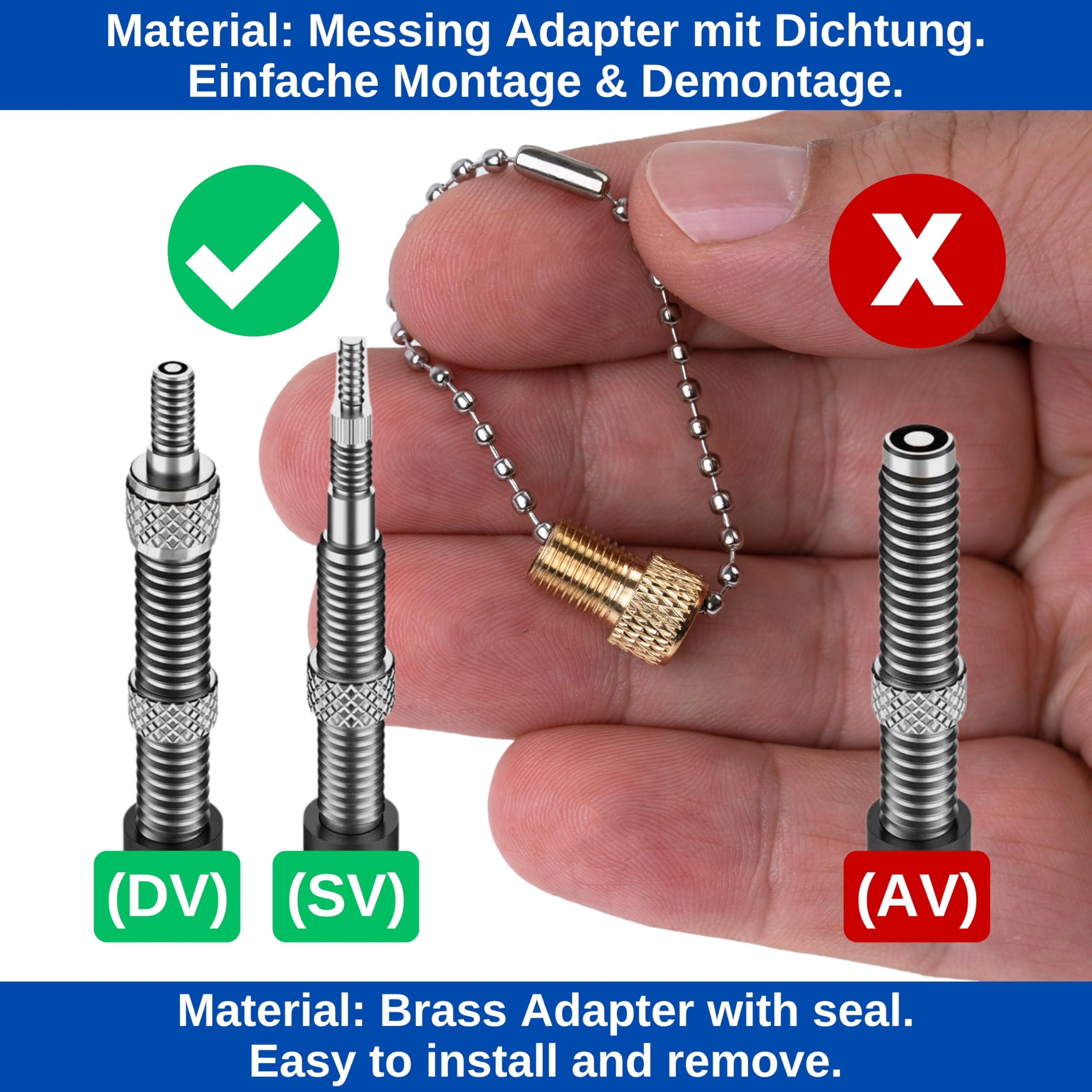 Fahrrad Ventil Adapter, 1 Stück, für Blitz- und Prestaventil auf Autoventil, DV und SV auf AV, Luftpumpenadapter für Standpumpe, Handpumpe, Schlauchventil, Dunlopventil Einsatz, Schraderventil Aufsatz Sport & Freizeit