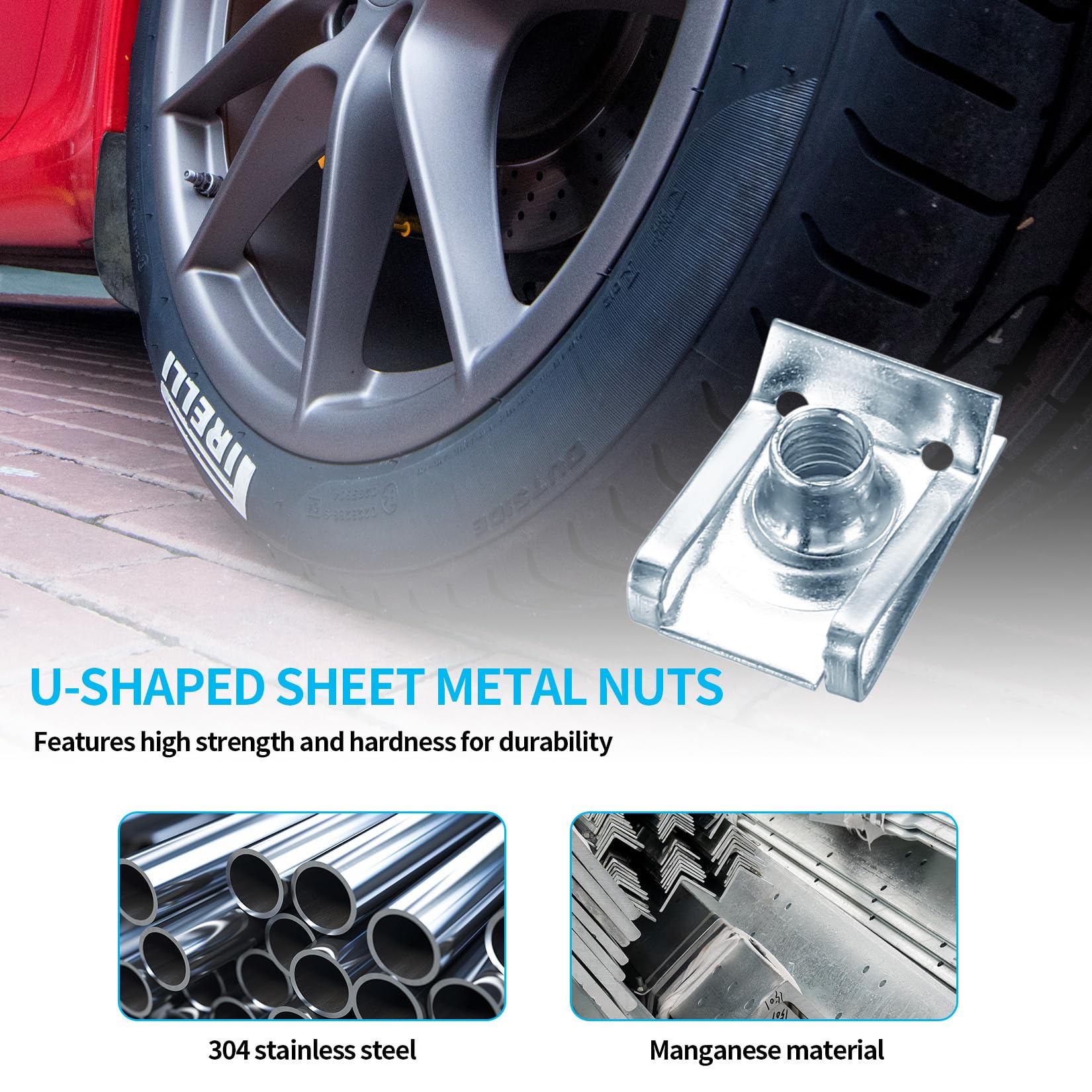 90 Pz U Clip Fissaggio Auto, Dadi a Clip a U e Bulloni Viti Autofilettanti per Parafanghi, Vite per Autoveicoli, Kit di Clip per Dadi in Lamiera di Metallo per Carrozzeria Pannelli Auto Carene
