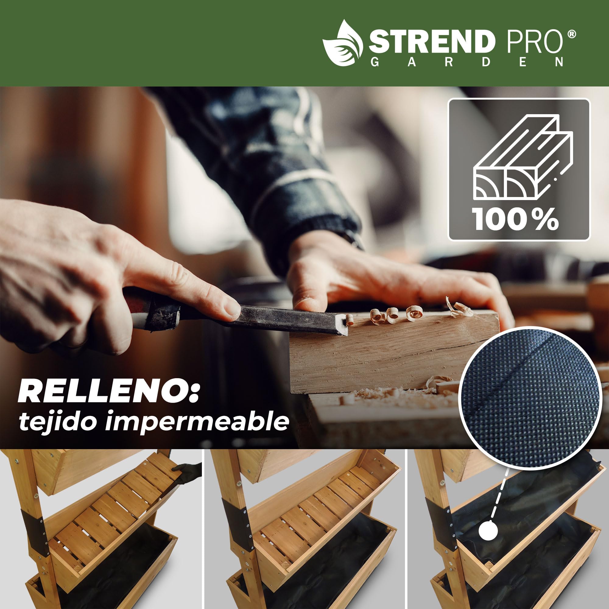 STREND PRO Balcón de jardín elevado de 4 niveles de MADERA | 147 x 85 x 45 cm (AxLxP) | Bancal vertical resistente a la intemperie Escalera para plantas de exterior | Bancal para balcón para flores