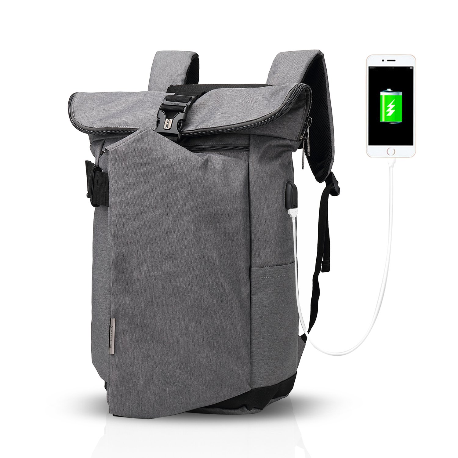 Nowy plecak z portem USB do ładowania Student Business Travel Outdoor Hiking Męski/damski plecak Wodoodporny poliester Szary little surprise