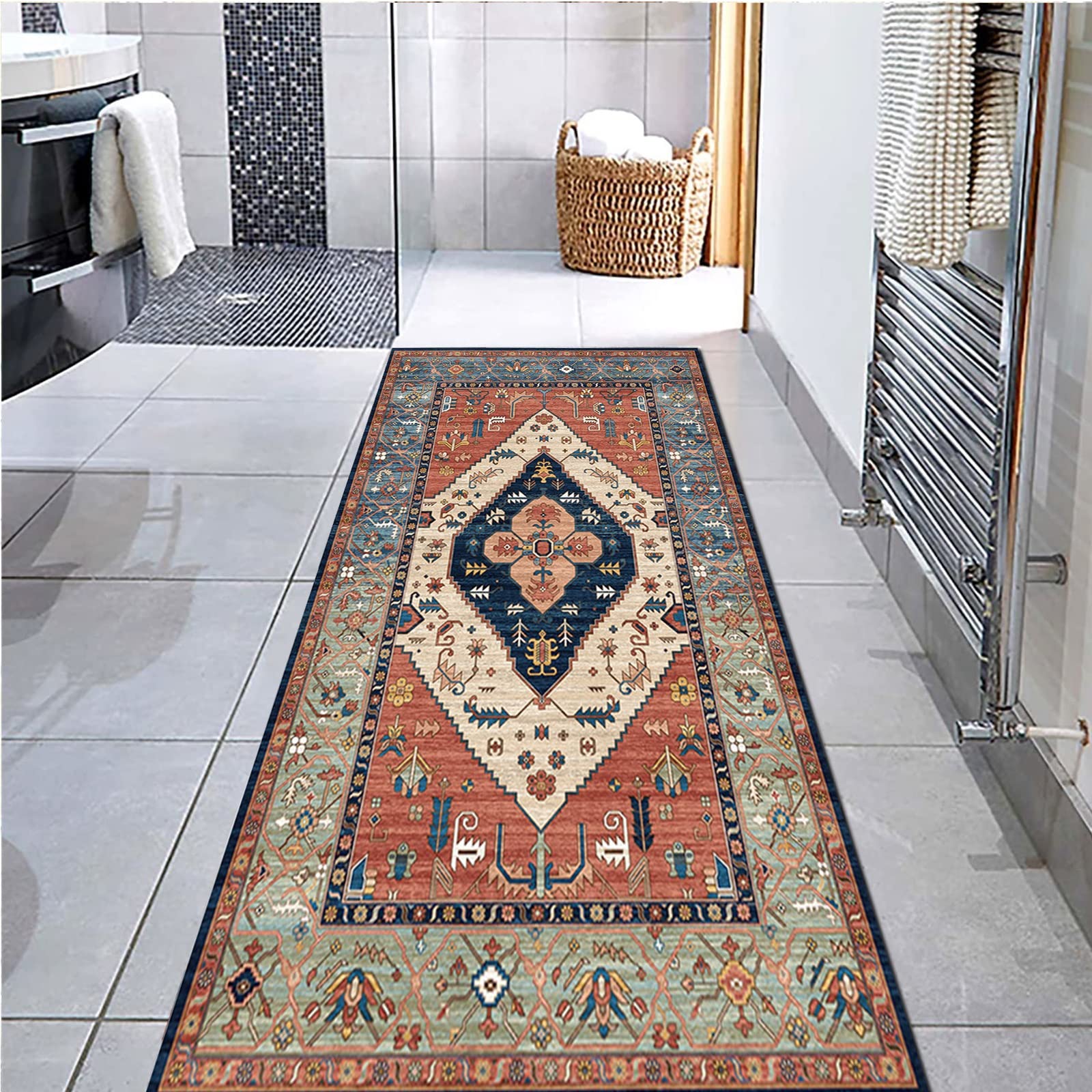Tapis de couloir traditionnel rouge antidérapant et élégant pour habiller votre cuisine