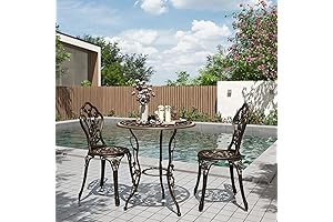 BELLEZE 3 Piece Wrought Iron Bistro Set with Rose Design