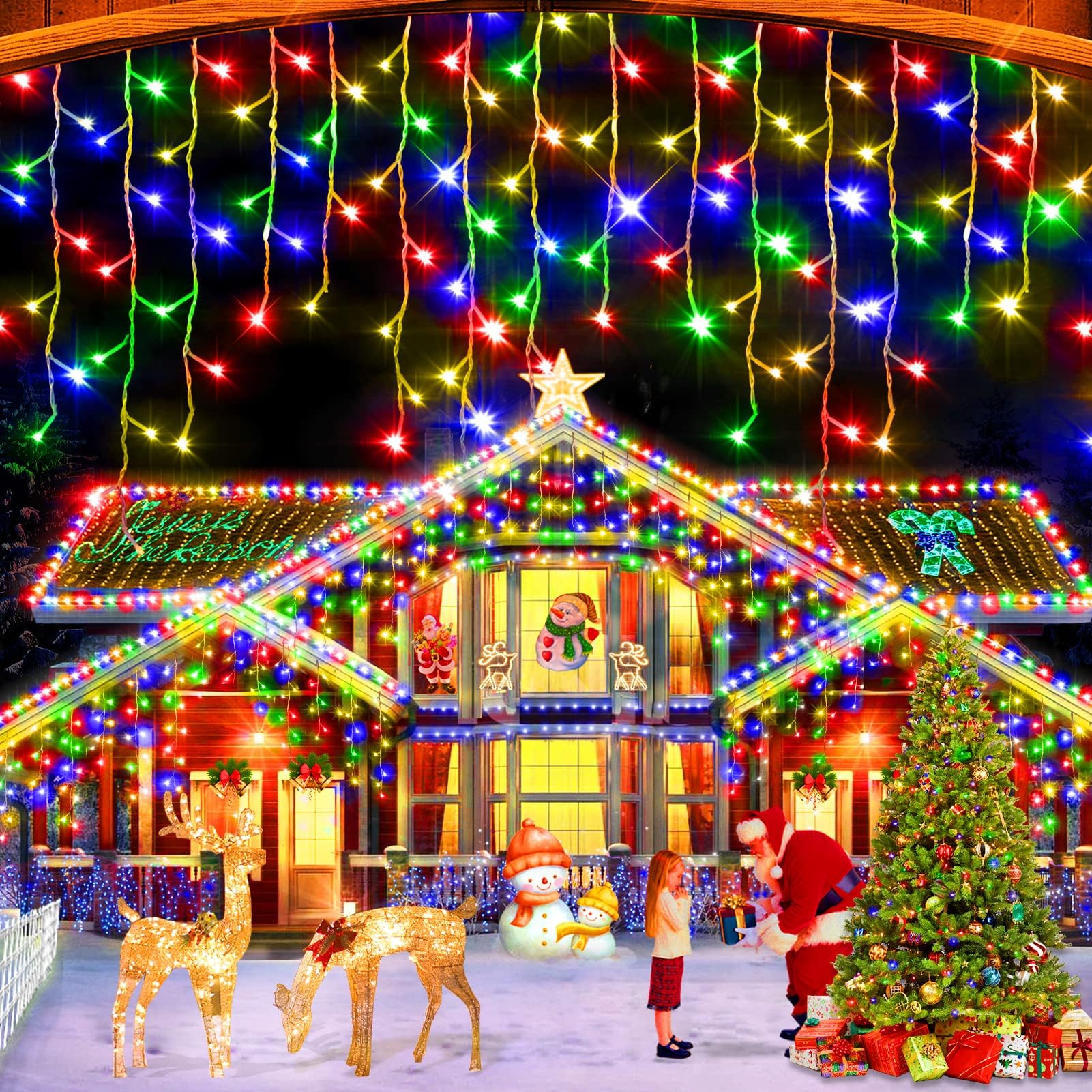Frasheng Cortina Luces Navidad Exterior, 10M 400 LEDs Luces Navidad Exterior, Luces Navidad Exterior 8 Modos Impermeable Cadenas de Luces Led Perfectas para Decorar Jardín, Aleros, Patios, Color
