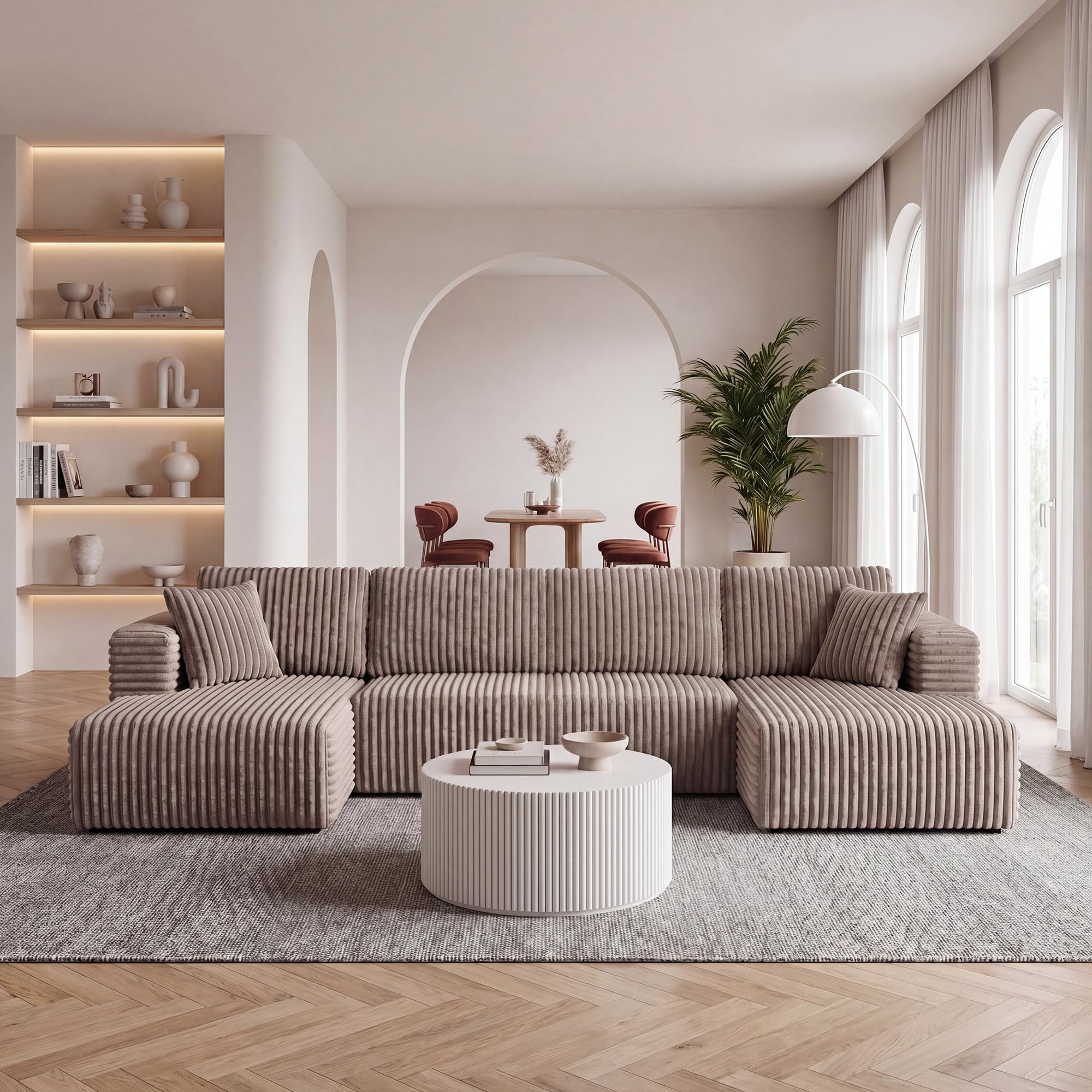 Photo 1 of ***PARTIAL SET*** ***ONLY ONE PIECE*** ***PICK UP WITH TRUCK*** 130-Inch U-Shaped Symmetrical Cloud Sectional Couch 3 Pieces Compressed Modular Boneless Sectional Sofa with Chaise Lounges, Plush Corduroy Boneless Corner Sofa Couch