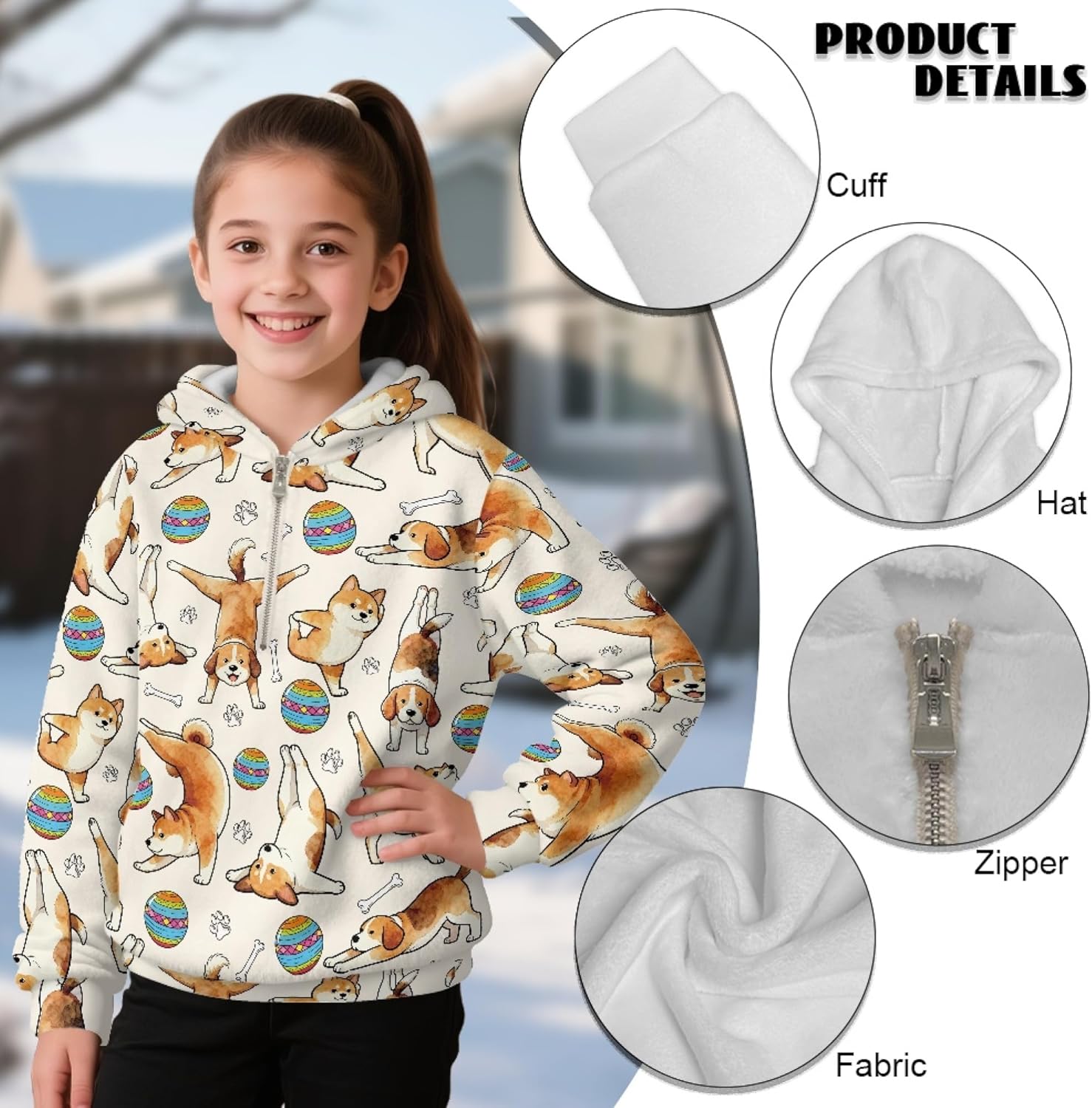 Girls Fleece Half Zip Sweatshirt Quarter Zip Pullover Sweatshirt 1/2 Zip Hooded Sweatshirt For Girl