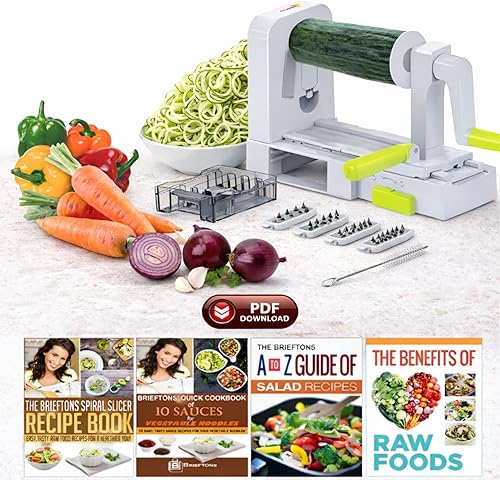 Miniatura 5 de Brieftons QuickFold 5-Blade Spiralizer: Versatile & Compact Foldable Vegetable Spiral Slicer, Best Veggie Pasta Spaghetti Maker for Low