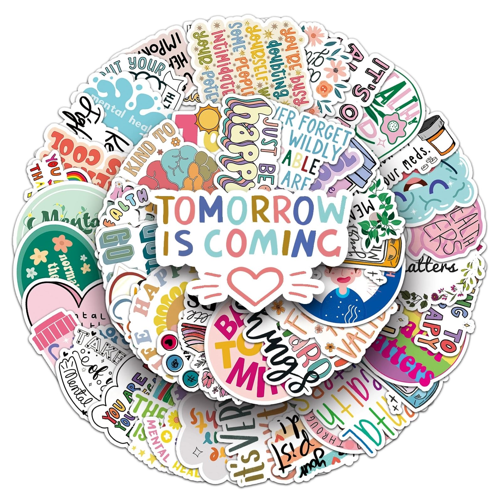 Mental Health Stickers for Laptop(100 PCS),Gift for Children Teens Adults Girl Boys,Mental Health Waterproof Stickers for Skateboard,Bike,Phone,Computer,Luggage Water Bottle Guitar Motorcycle Suitcase