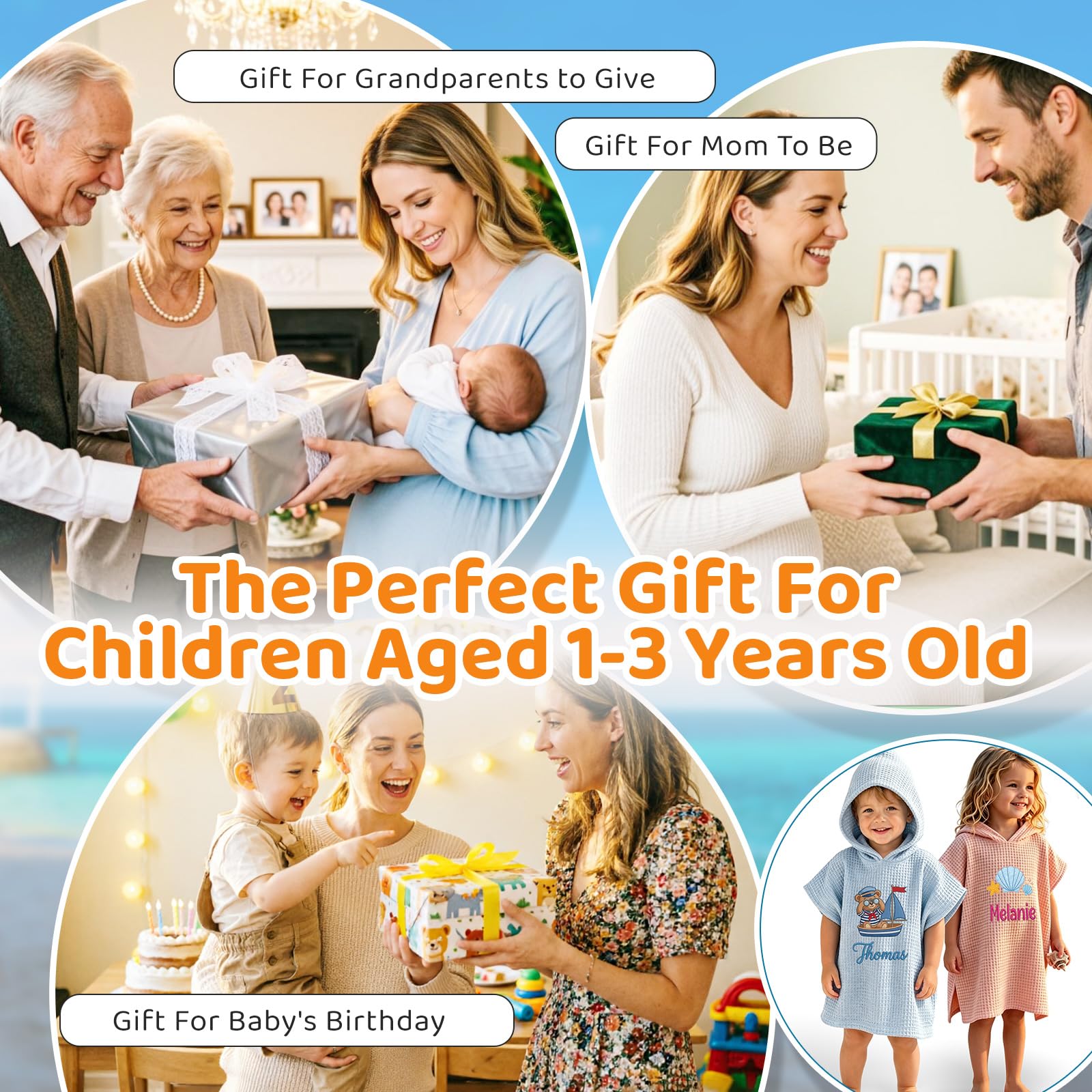Personalisiertes Handtuch-Poncho Kinder, Strandtuch Stickerei Name, Baumwollwaffel, Kapuze Surf Pool Schwimmen Bad, Sommergeschenk Jungen Mädchen Geburtstag