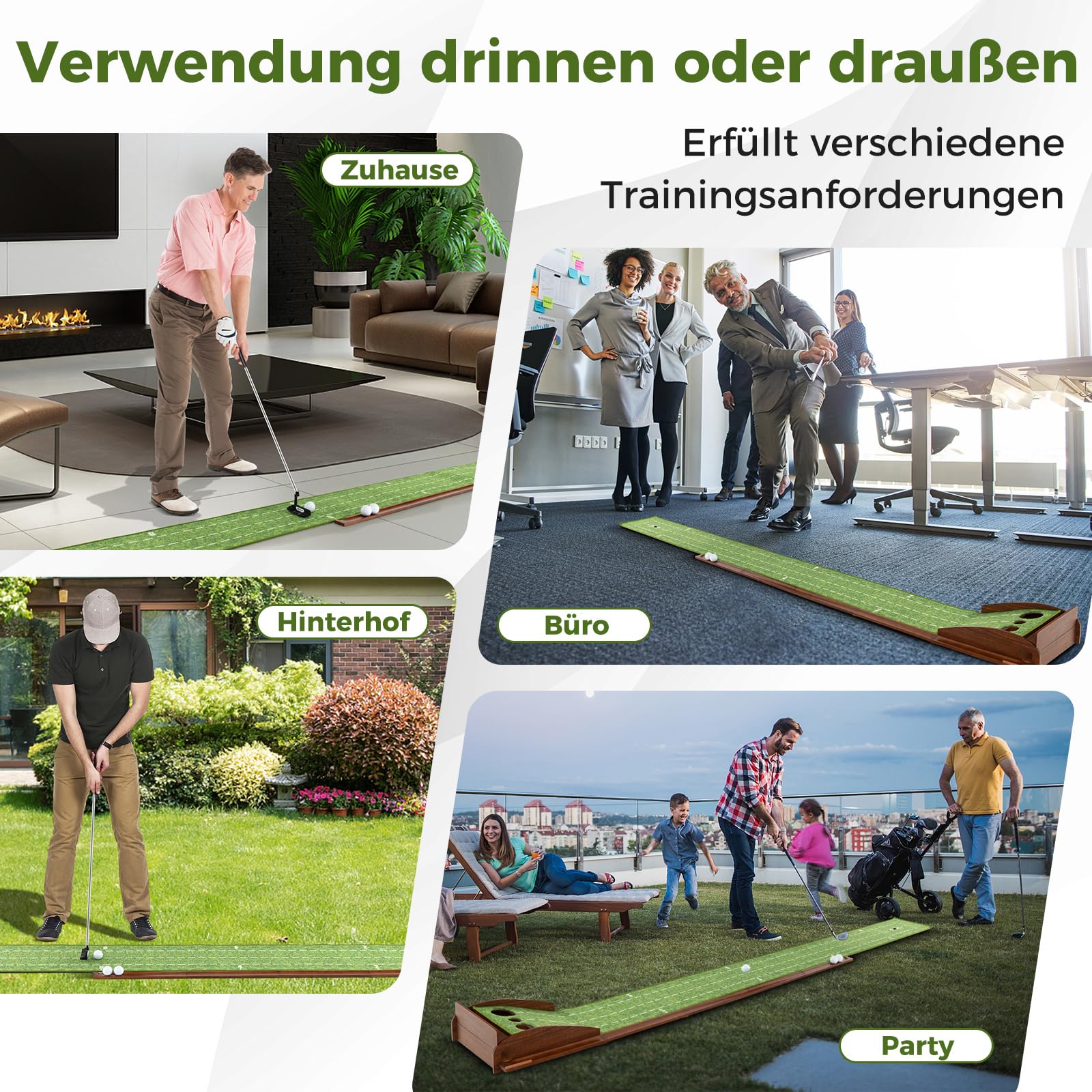 COSTWAY Golf Puttingmatte, Golfmatte mit 1/2/3 Löchern, Auto Rückkehr Übungsmatte mit 3 Golfbällen & Kunstrasen, Putting Trainer Indoor Outdoor für Anfänger, Profis (3 Löcher)